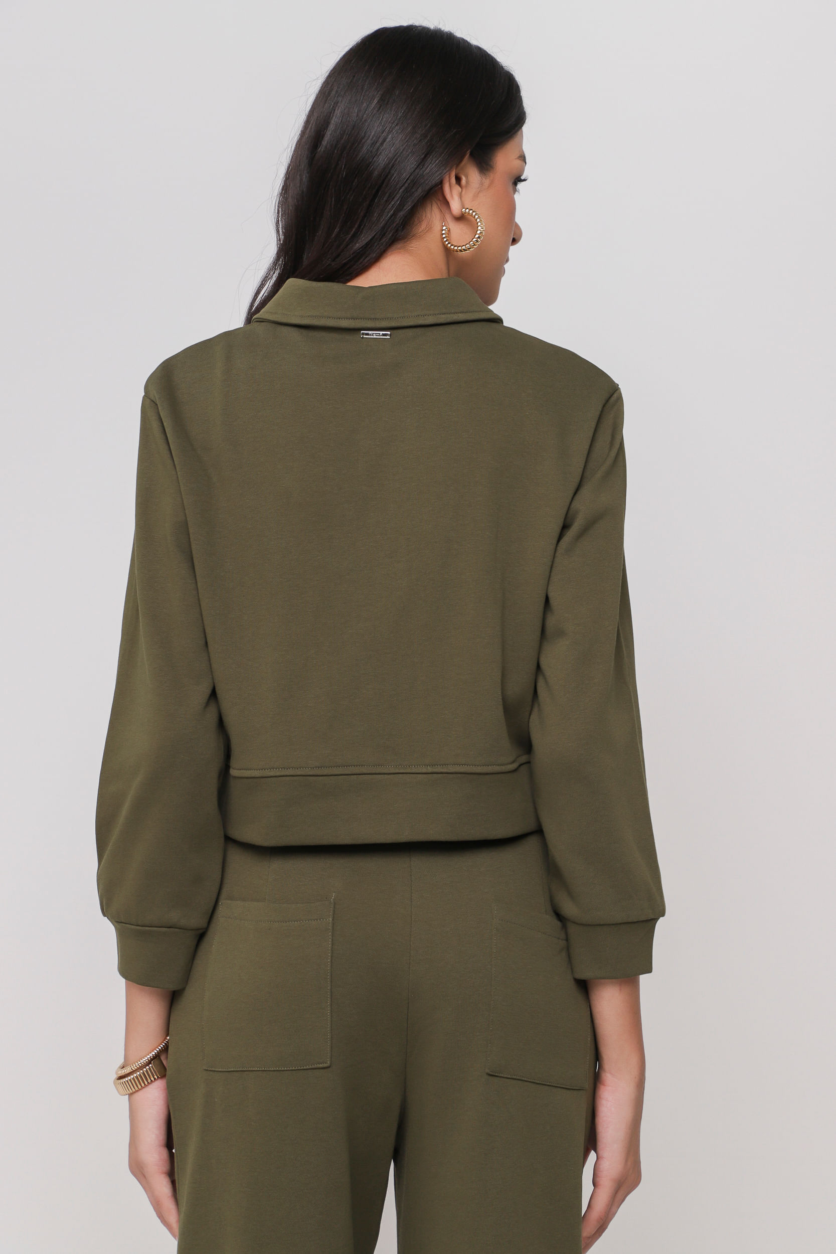 Blusa de Moletom com Bolsos Frontais VERDE Blusa de Moletom com Bolsos Frontais VERDE