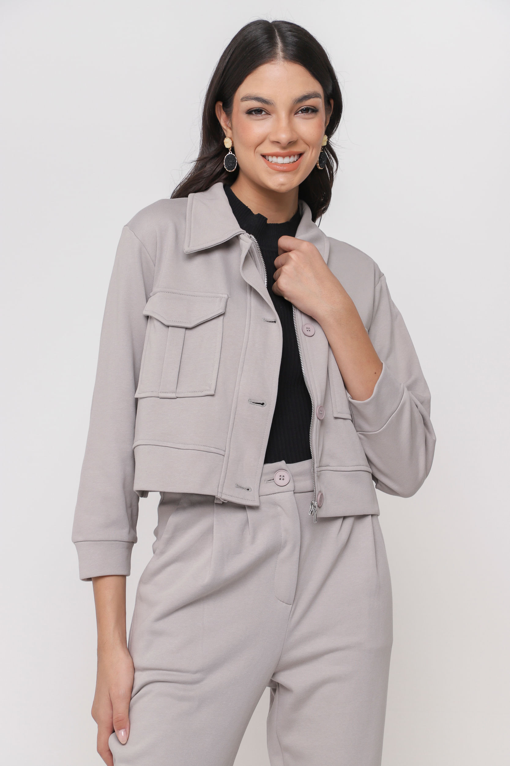 Blusa de Moletom com Bolsos Frontais     CINZA