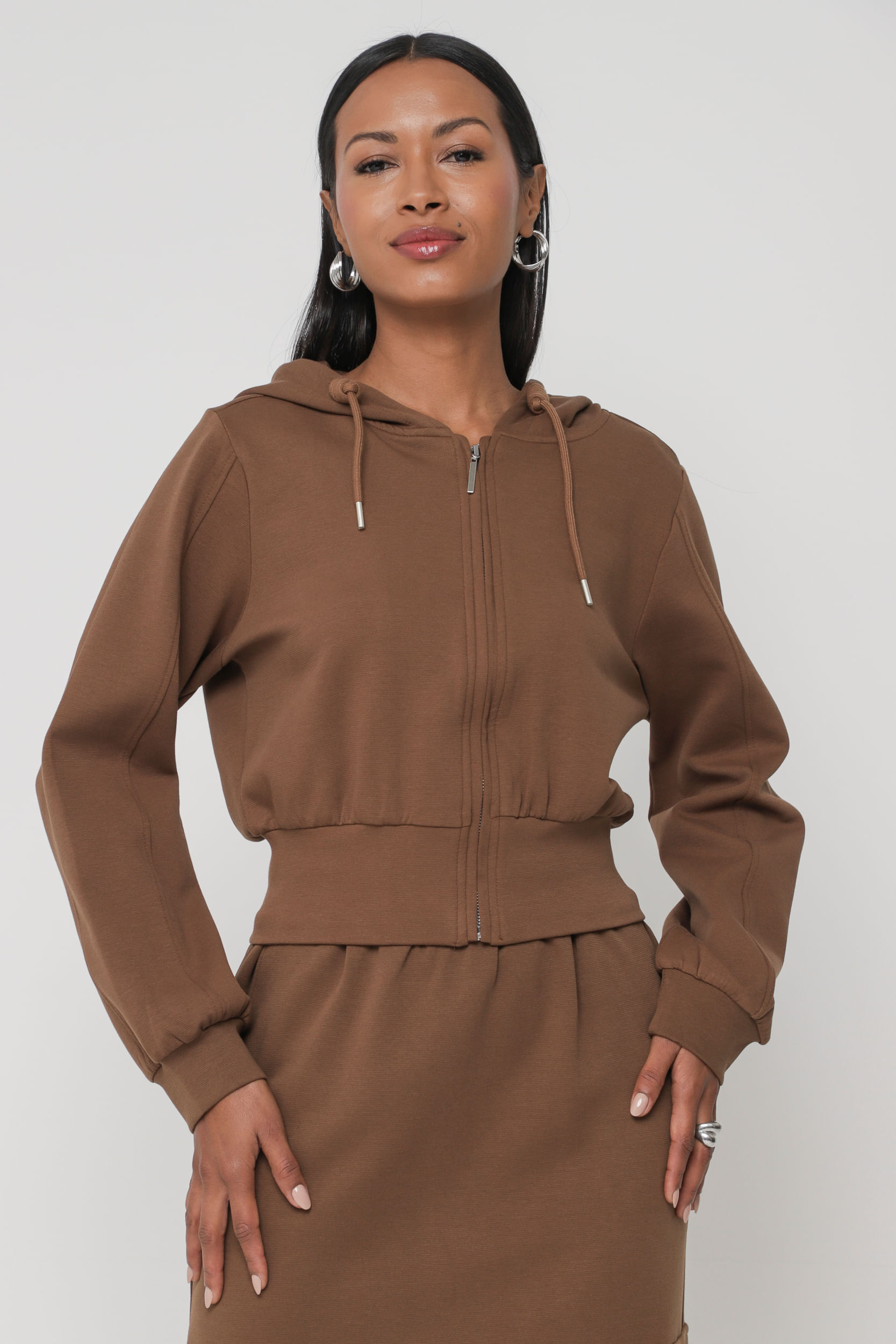 Blusa de Moletom com Capuz       MARROM