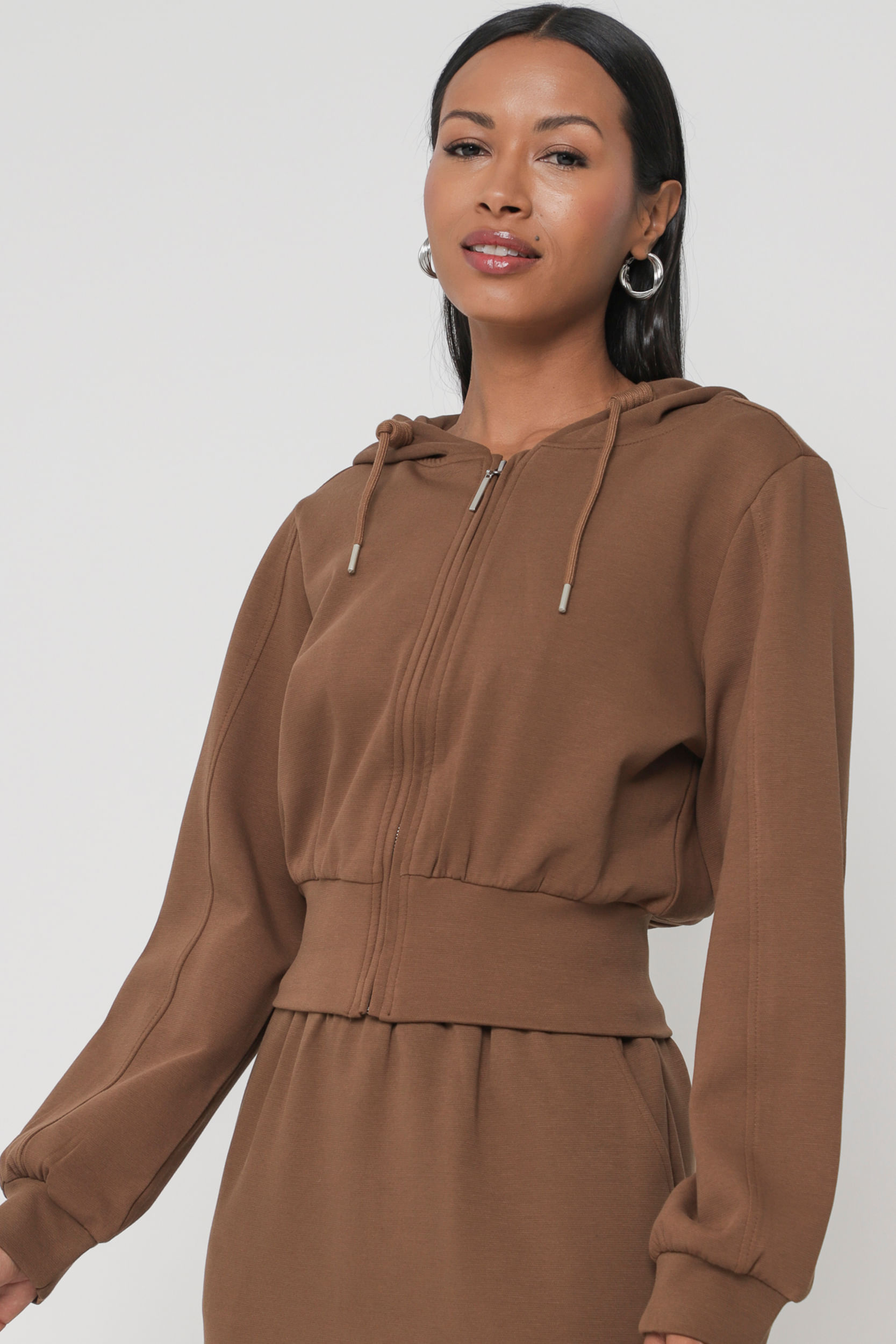 Blusa de Moletom com Capuz       MARROM