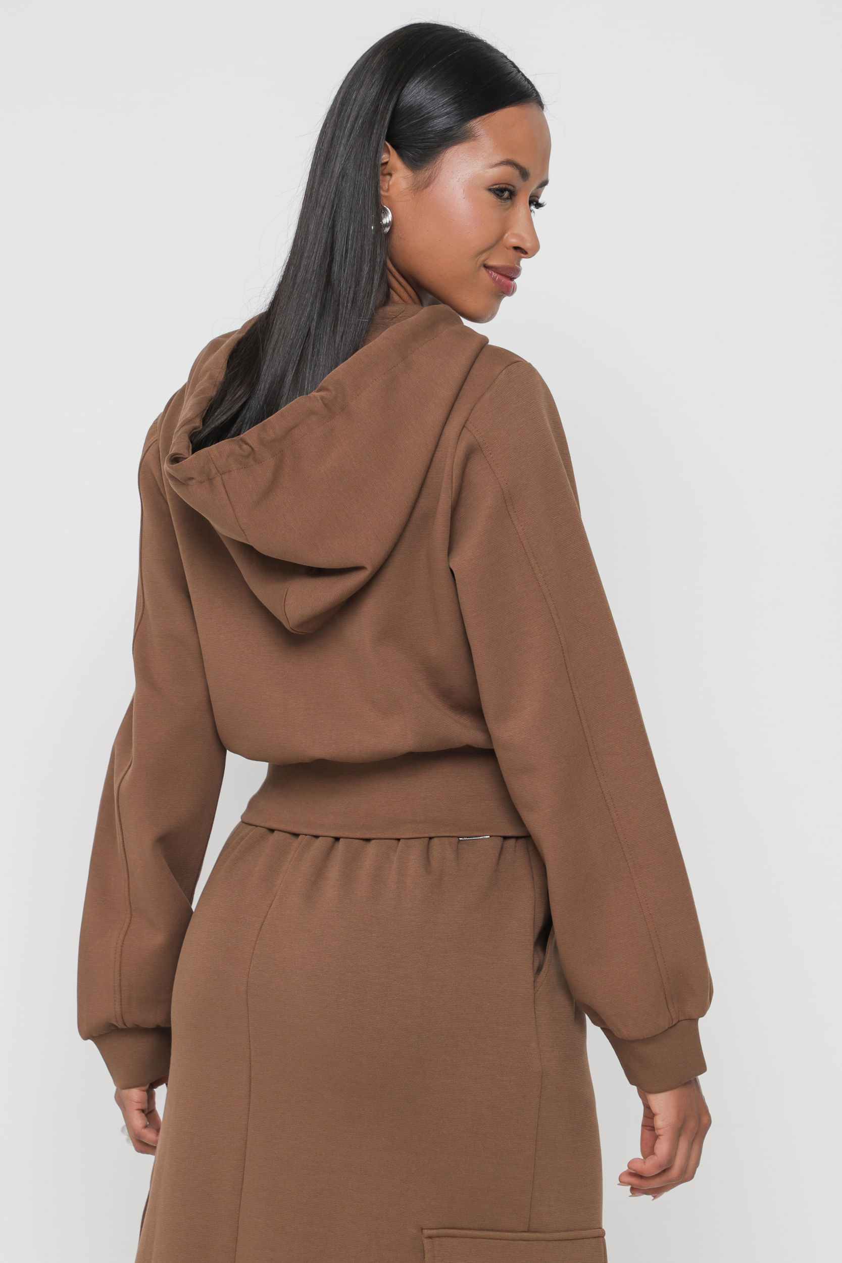 Blusa de Moletom com Capuz       MARROM