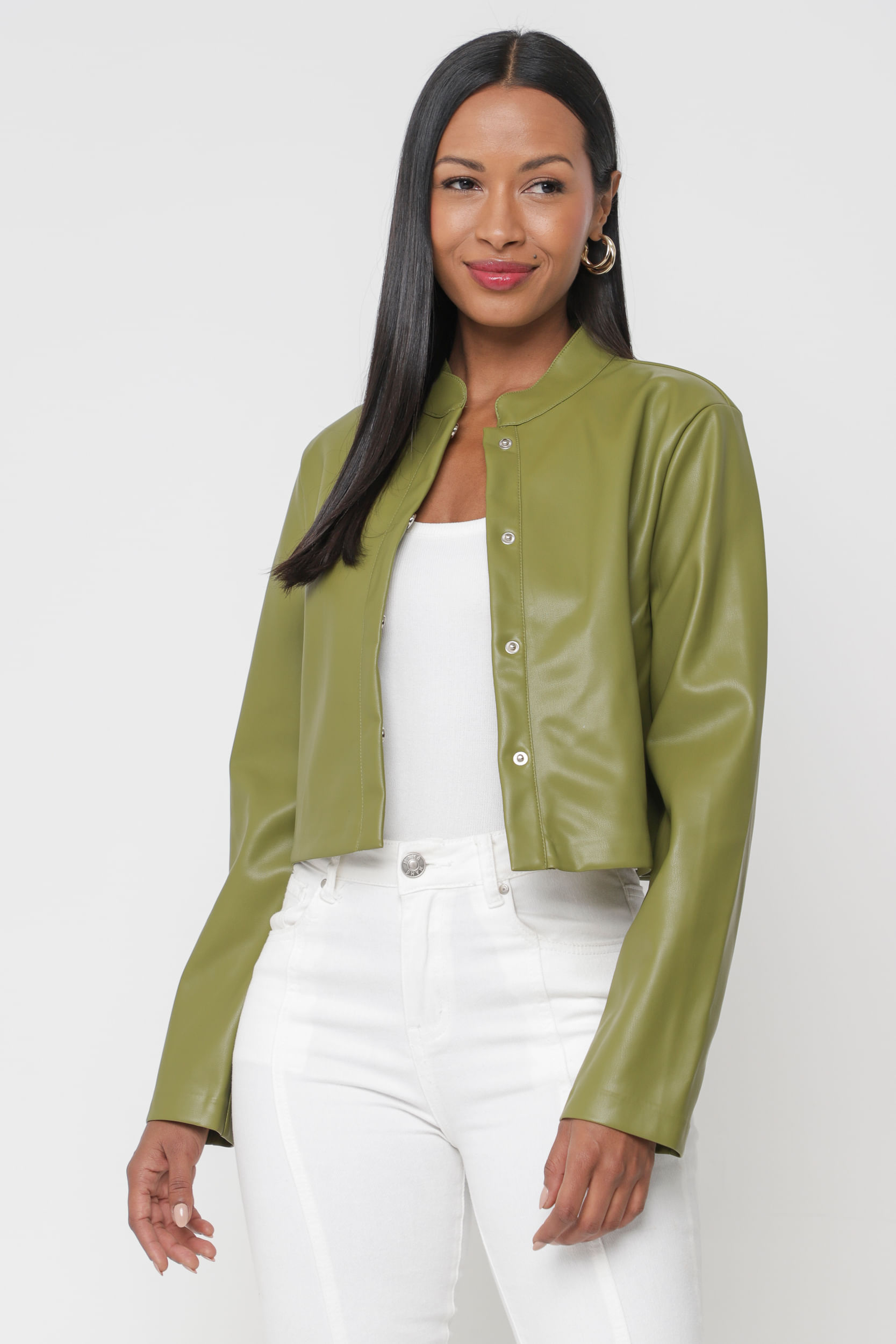 Camisa Básica em PU  VERDE OLIVA