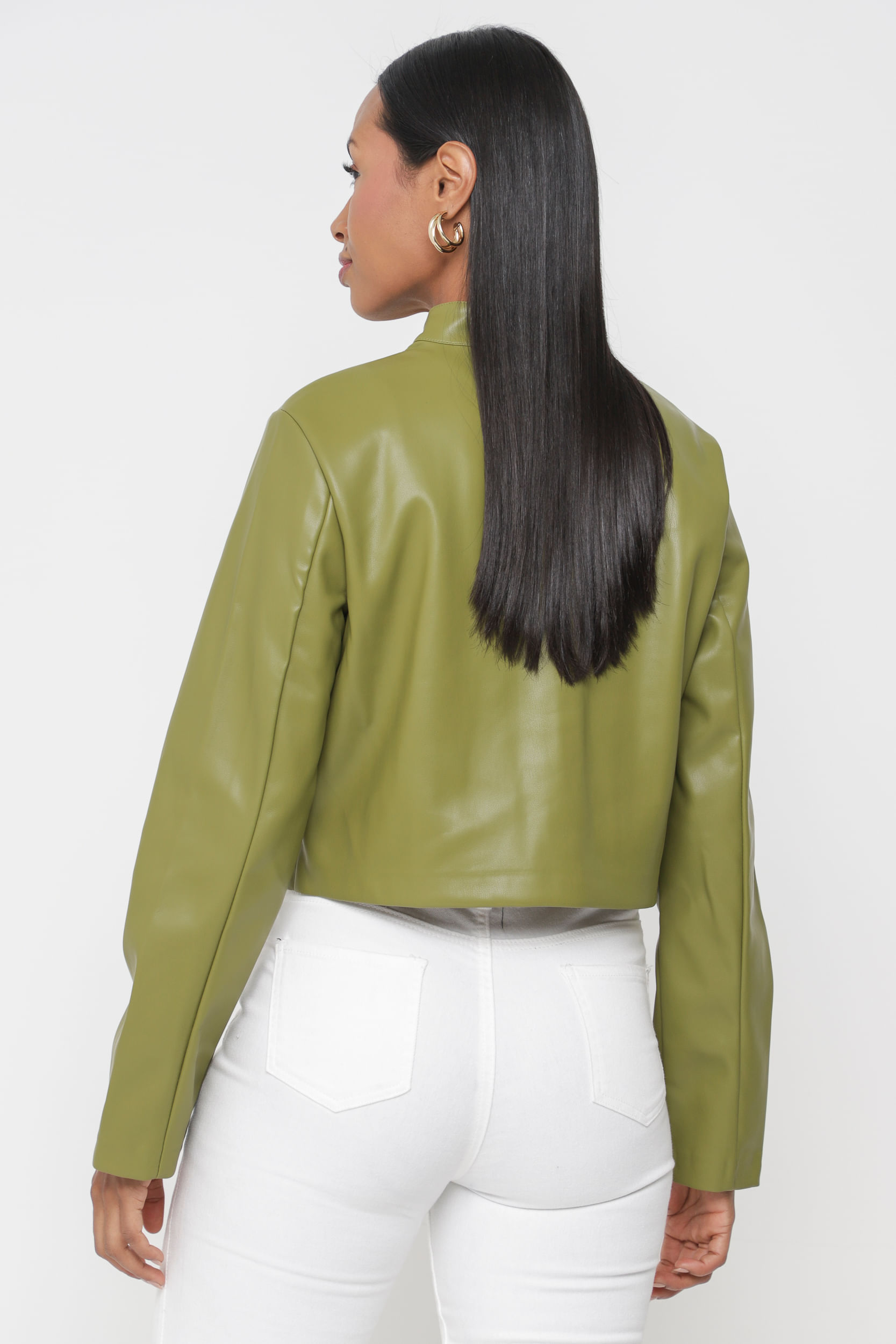 Camisa Básica em PU VERDE OLIVA Camisa Básica em PU VERDE OLIVA
