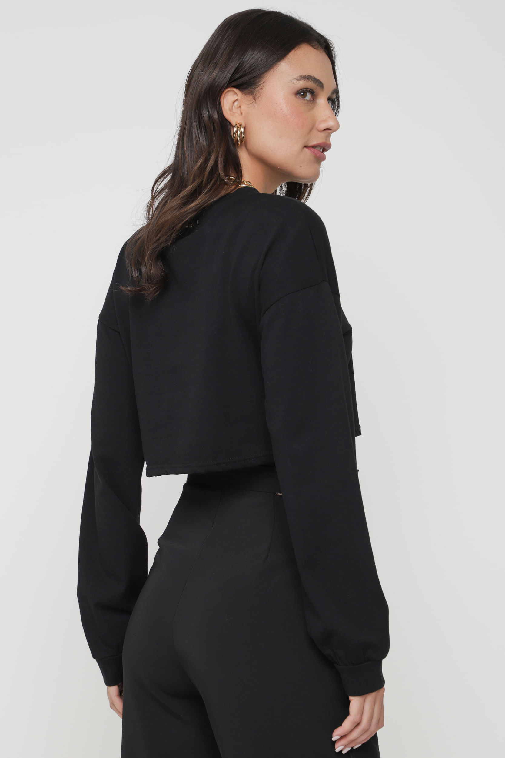 9034041 - Blusa Cropped de Manga Longa PRETO 9034041 - Blusa Cropped de Manga Longa PRETO