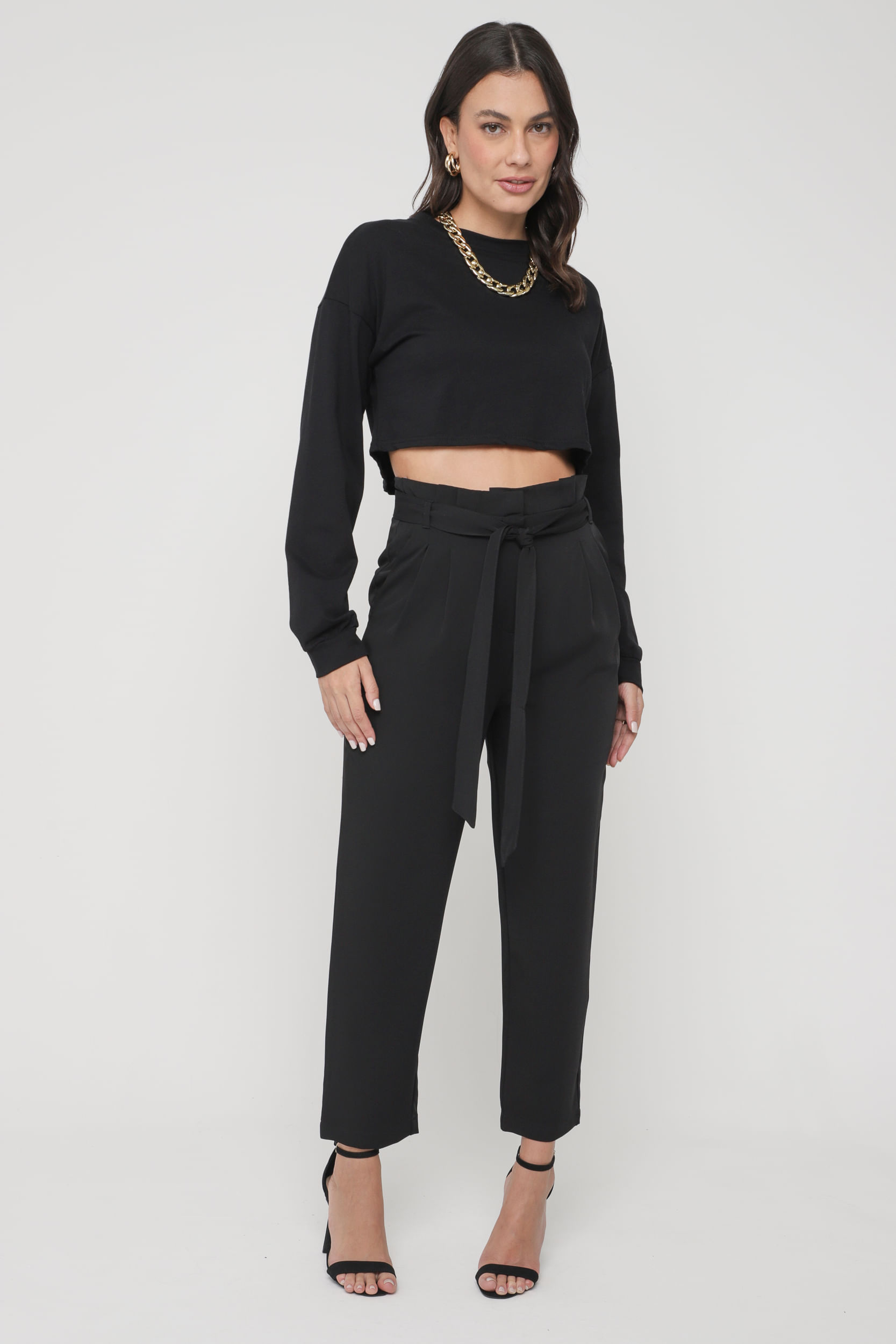 9034041 - Blusa Cropped de Manga Longa PRETO 9034041 - Blusa Cropped de Manga Longa PRETO