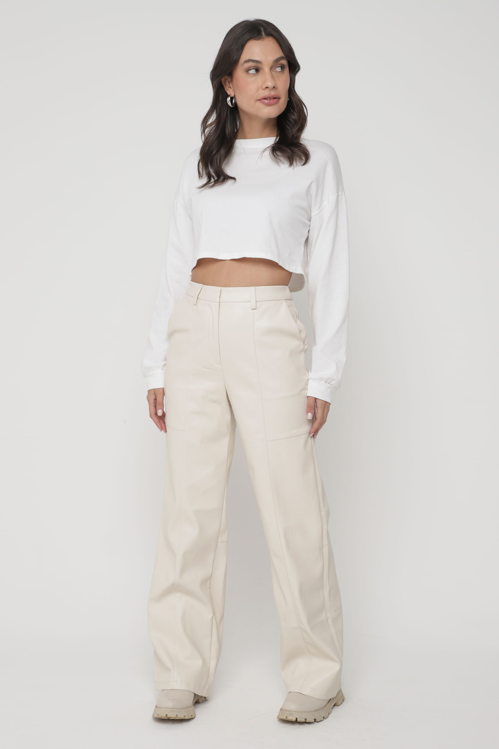 9034041 - Blusa Cropped de Manga Longa OFF-WHITE 9034041 - Blusa Cropped de Manga Longa OFF-WHITE
