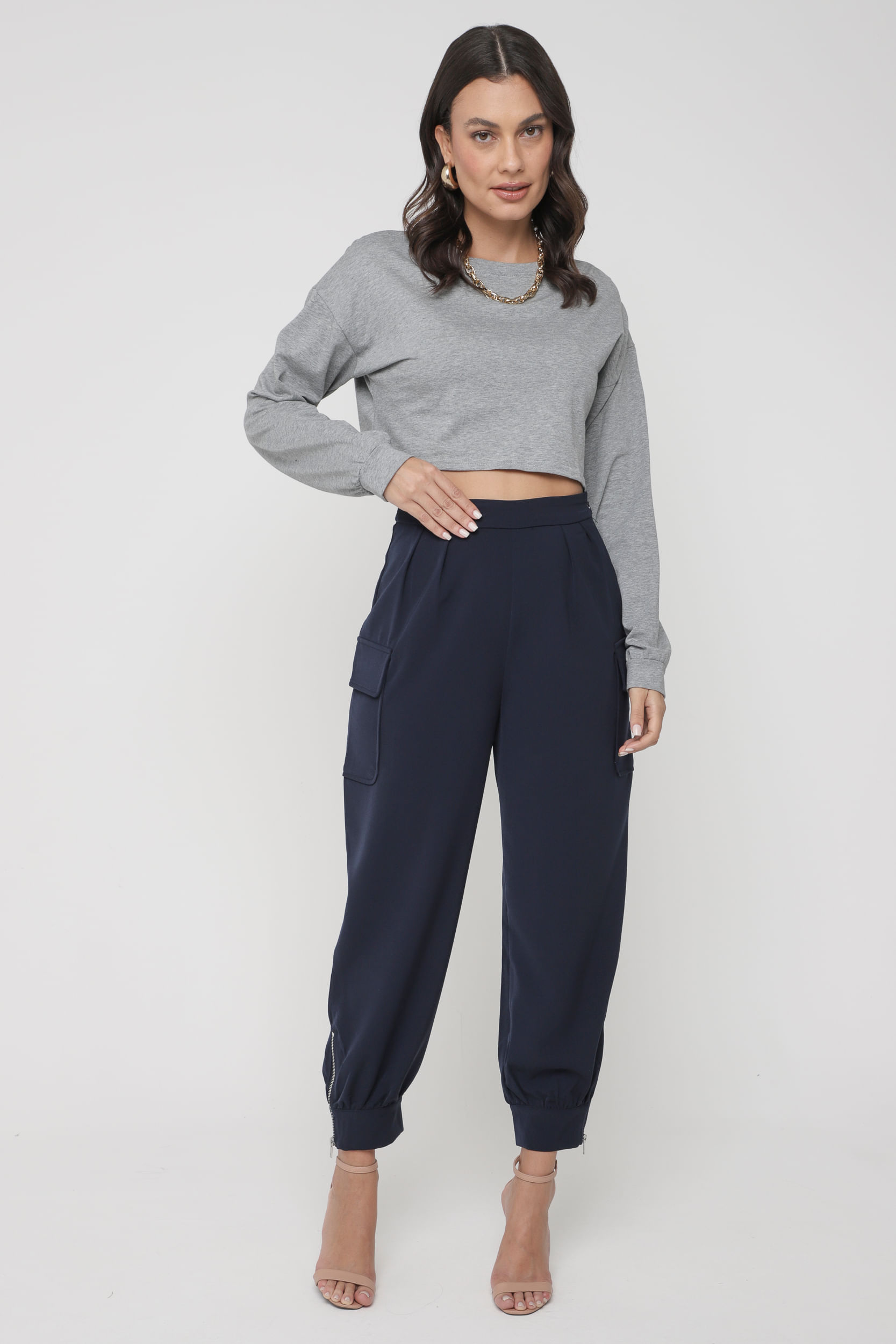 9034041 - Blusa Cropped de Manga Longa MESCLA 9034041 - Blusa Cropped de Manga Longa MESCLA