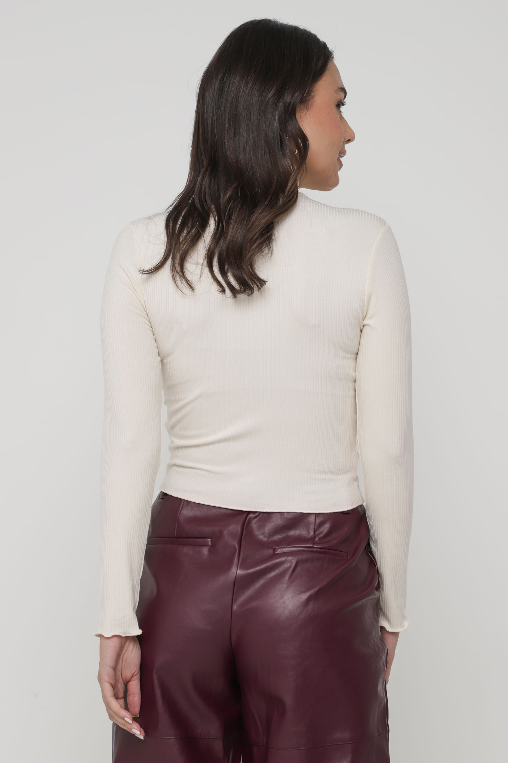 9034260 - Blusa de Malha Canelada com Zíper Frontal AREIA 9034260 - Blusa de Malha Canelada com Zíper Frontal AREIA