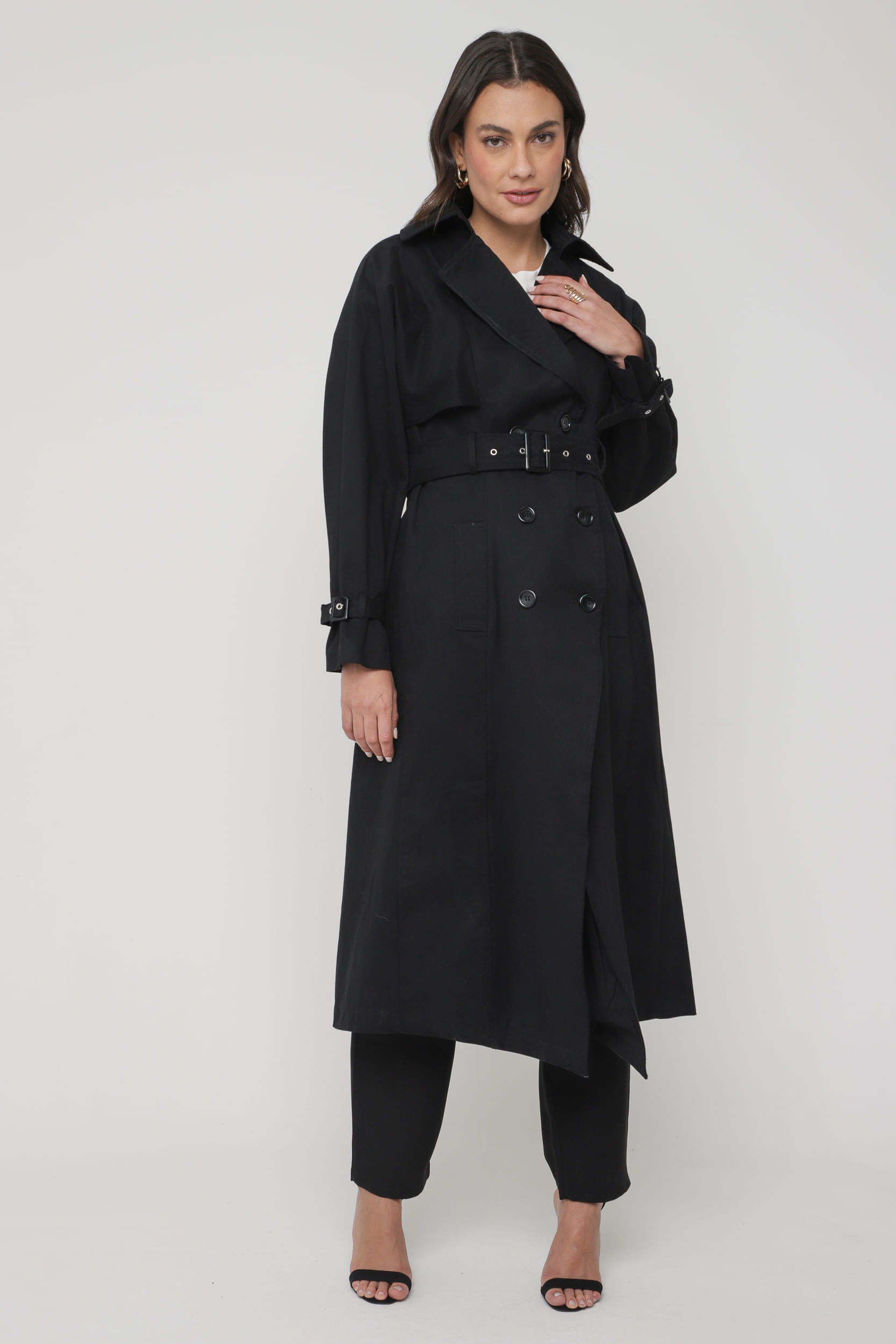 9035164 - Trench Coat Sarjado  PRETO