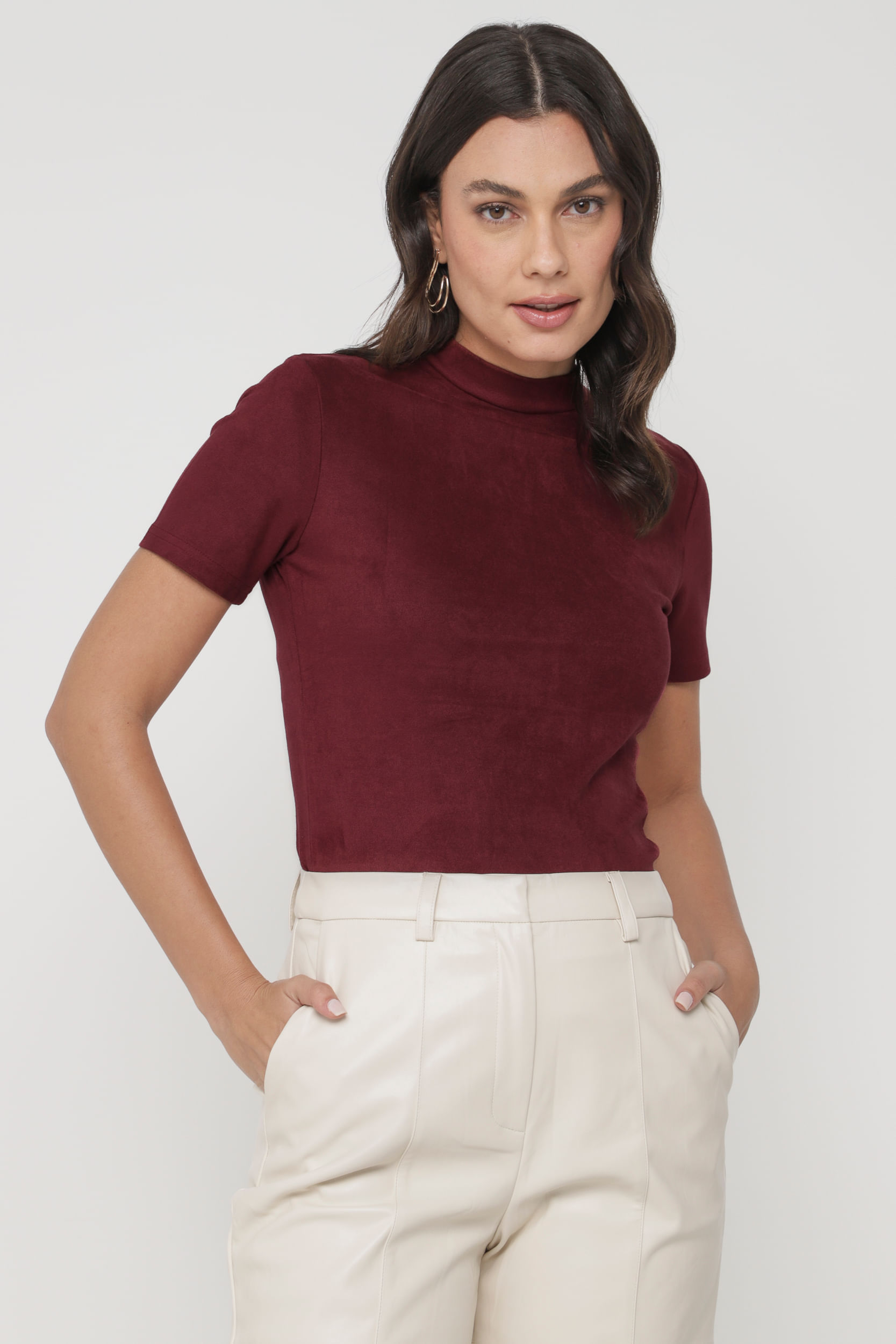 9035273 - Blusa Suede Gola Alta  VINHO