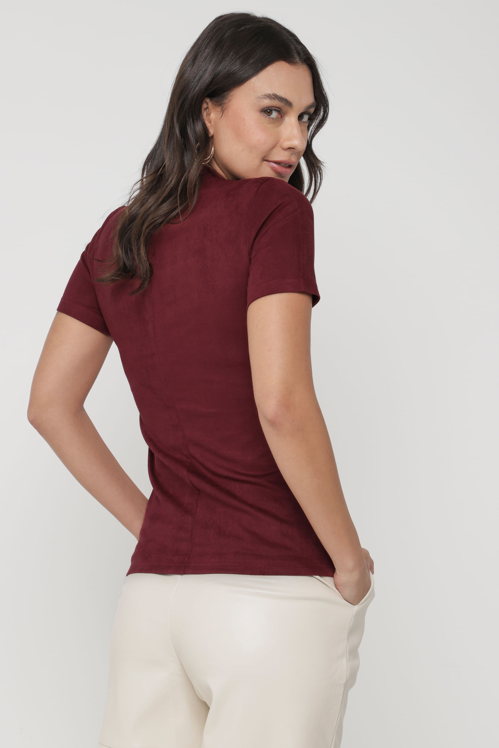 9035273 - Blusa Suede Gola Alta VINHO 9035273 - Blusa Suede Gola Alta VINHO