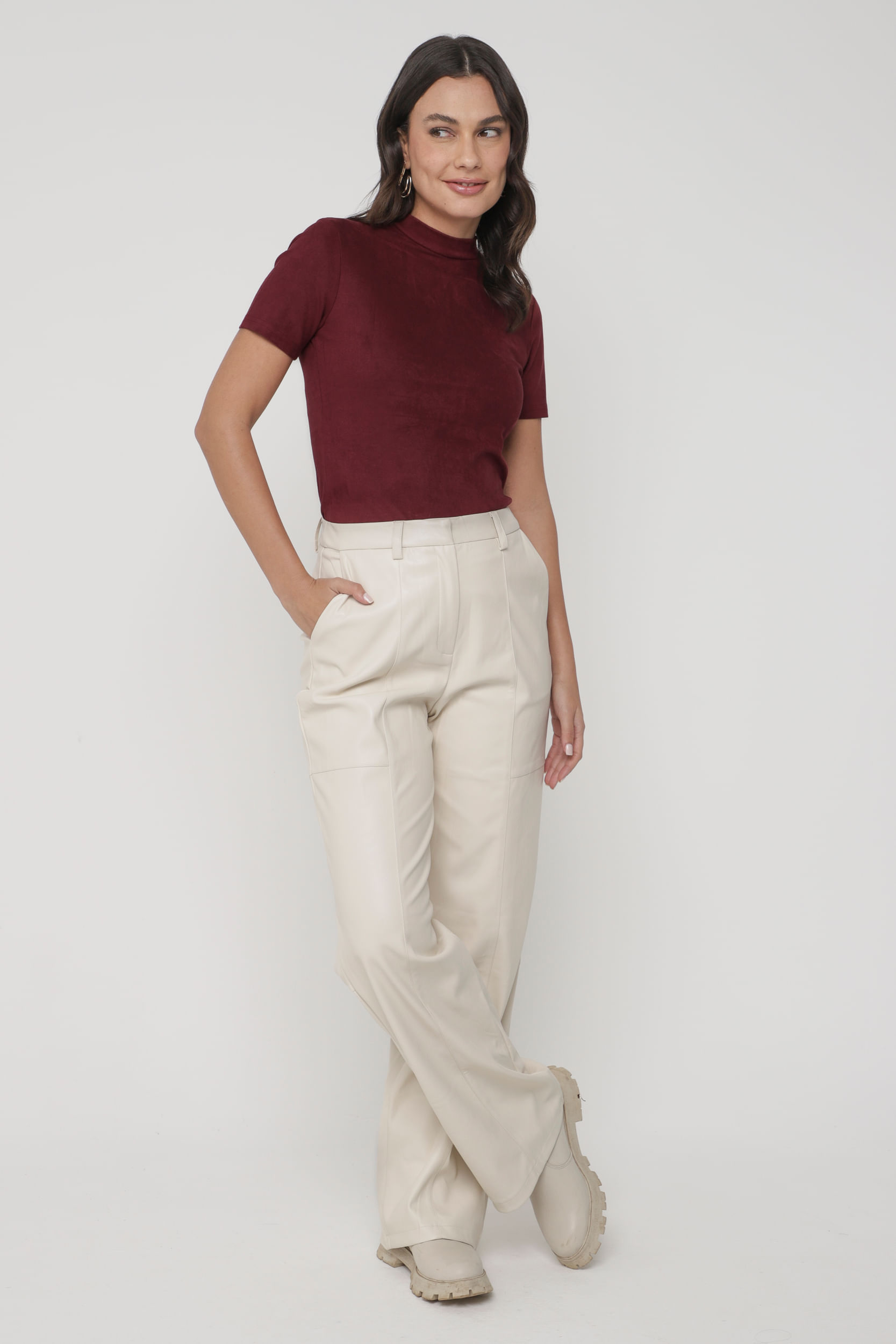 9035273 - Blusa Suede Gola Alta VINHO 9035273 - Blusa Suede Gola Alta VINHO