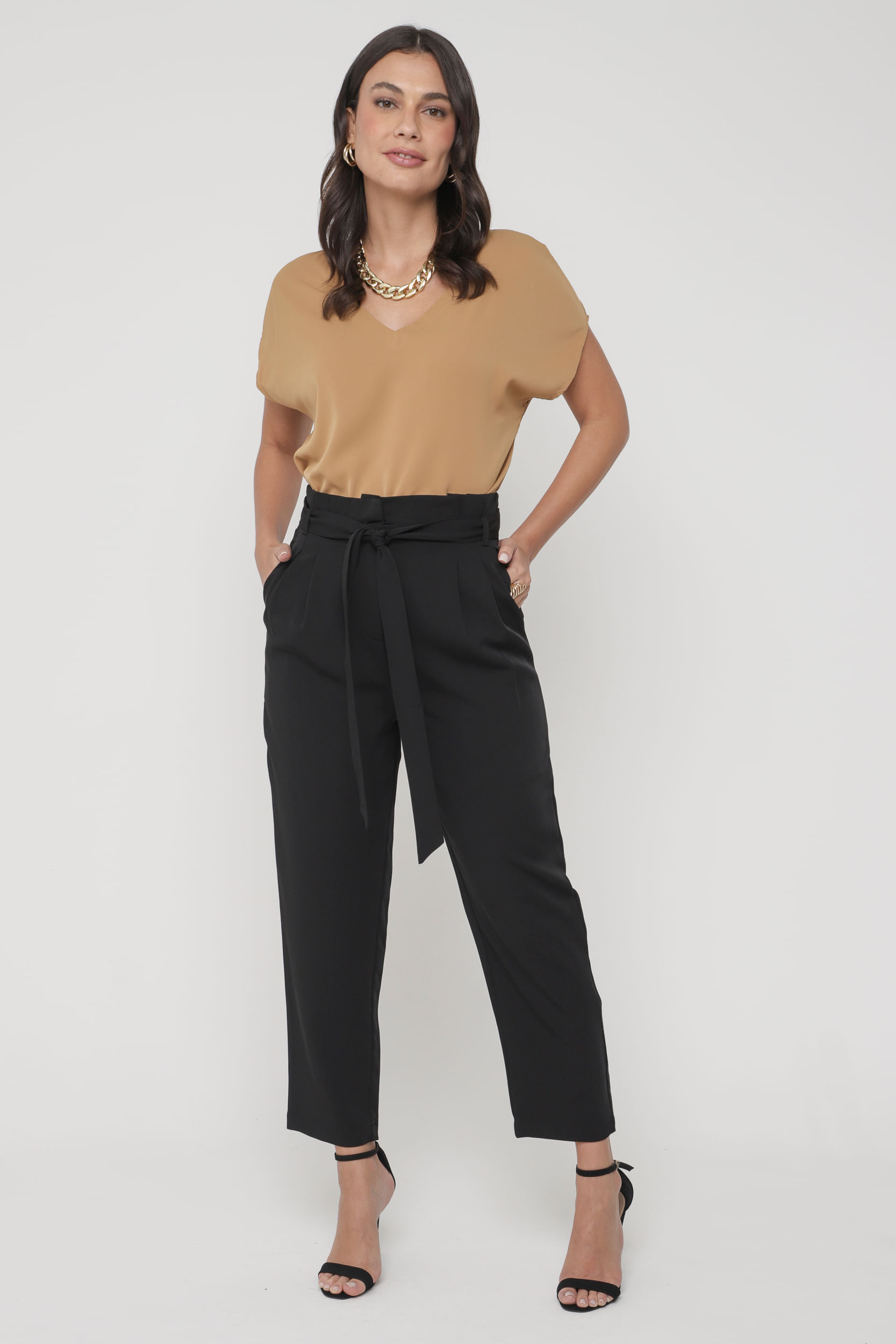9035136 - Blusa Decote V Colar MARROM 9035136 - Blusa Decote V Colar MARROM