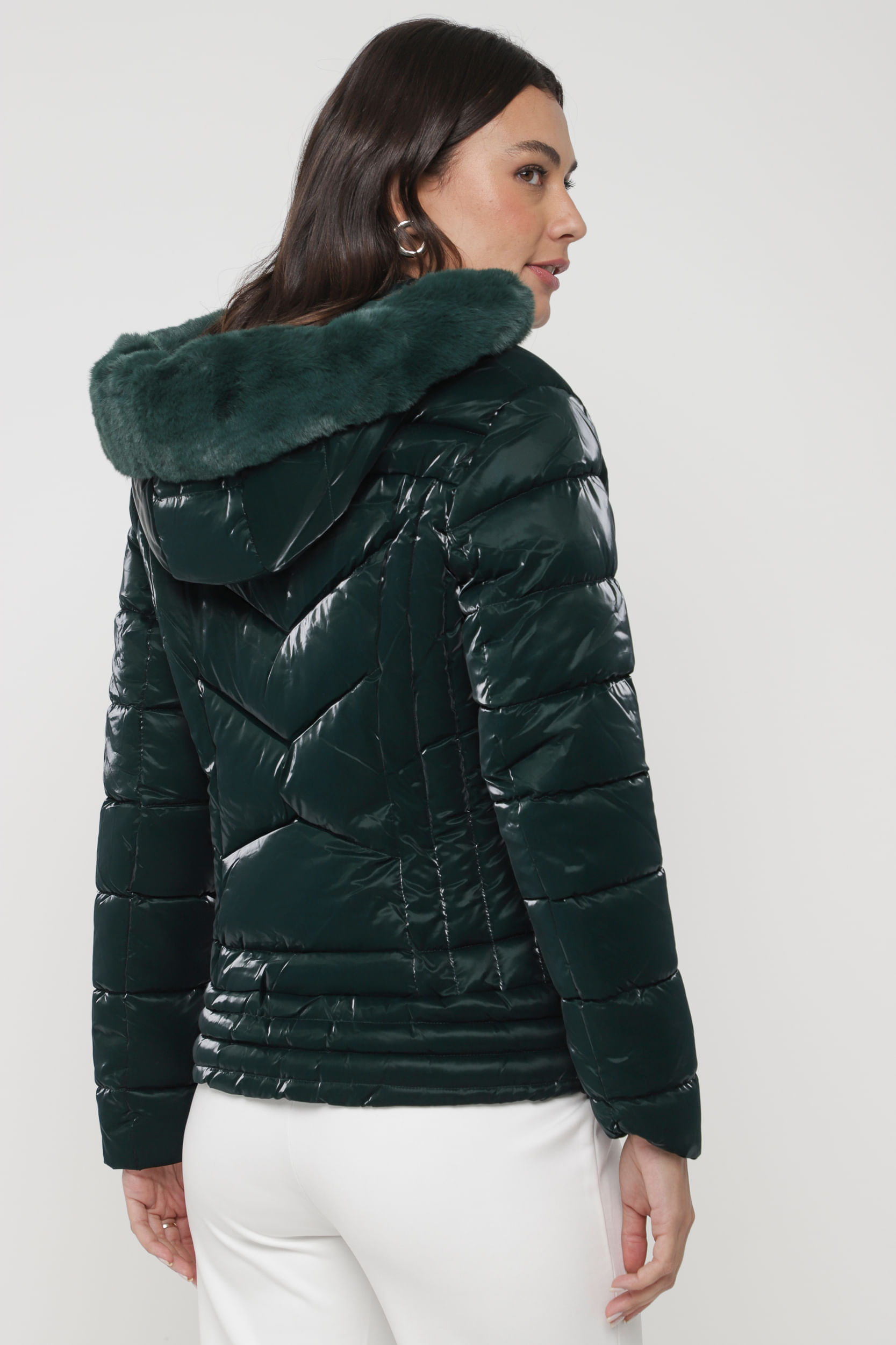 Jaqueta Puffer Acetinado Capuz  VERDE 