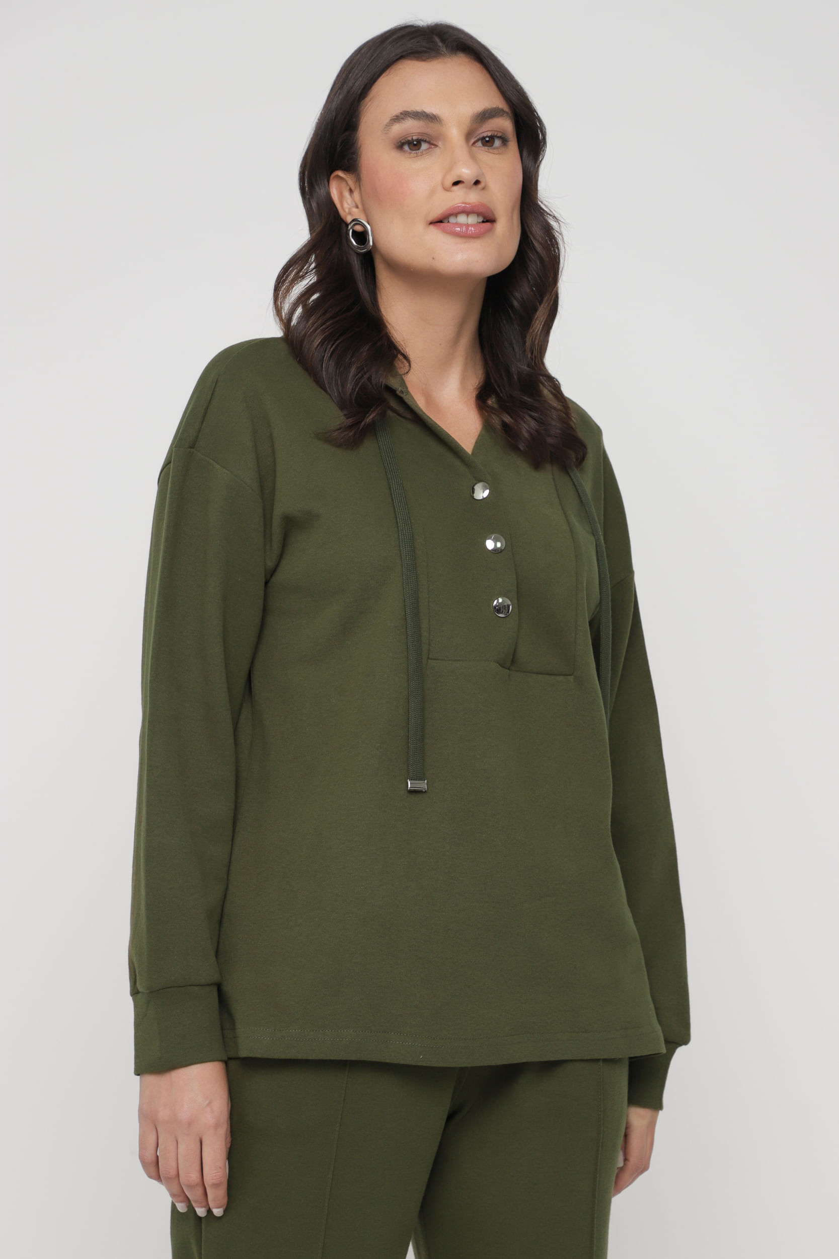 Blusa Moletom Botões  VERDE 