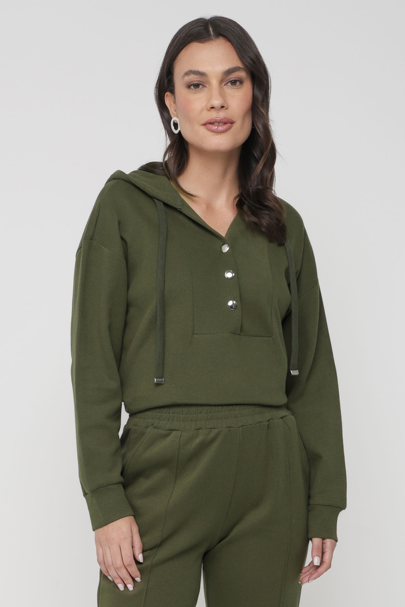 Blusa Moletom Botões VERDE Blusa Moletom Botões VERDE
