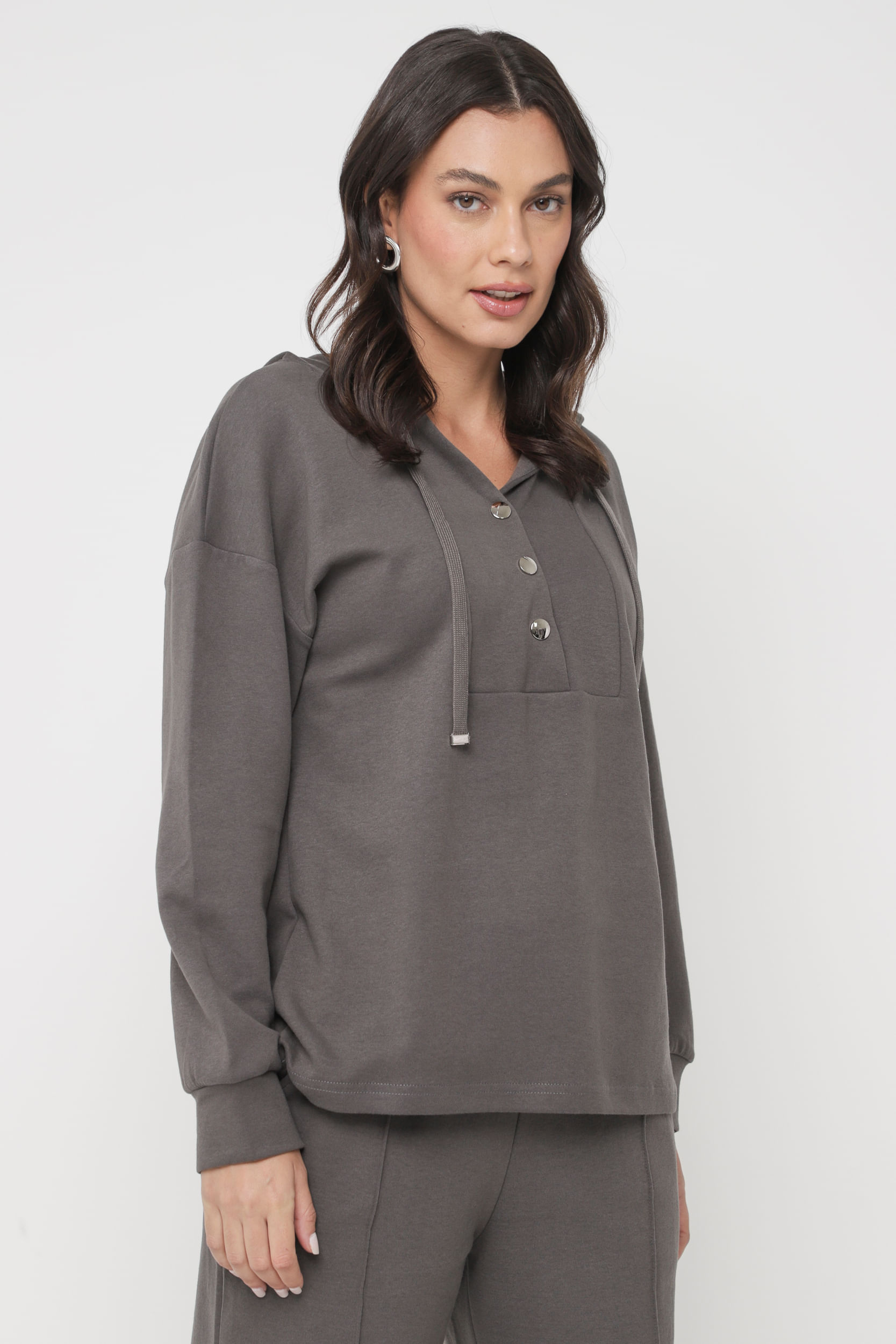 Blusa Moletom Botões  CINZA