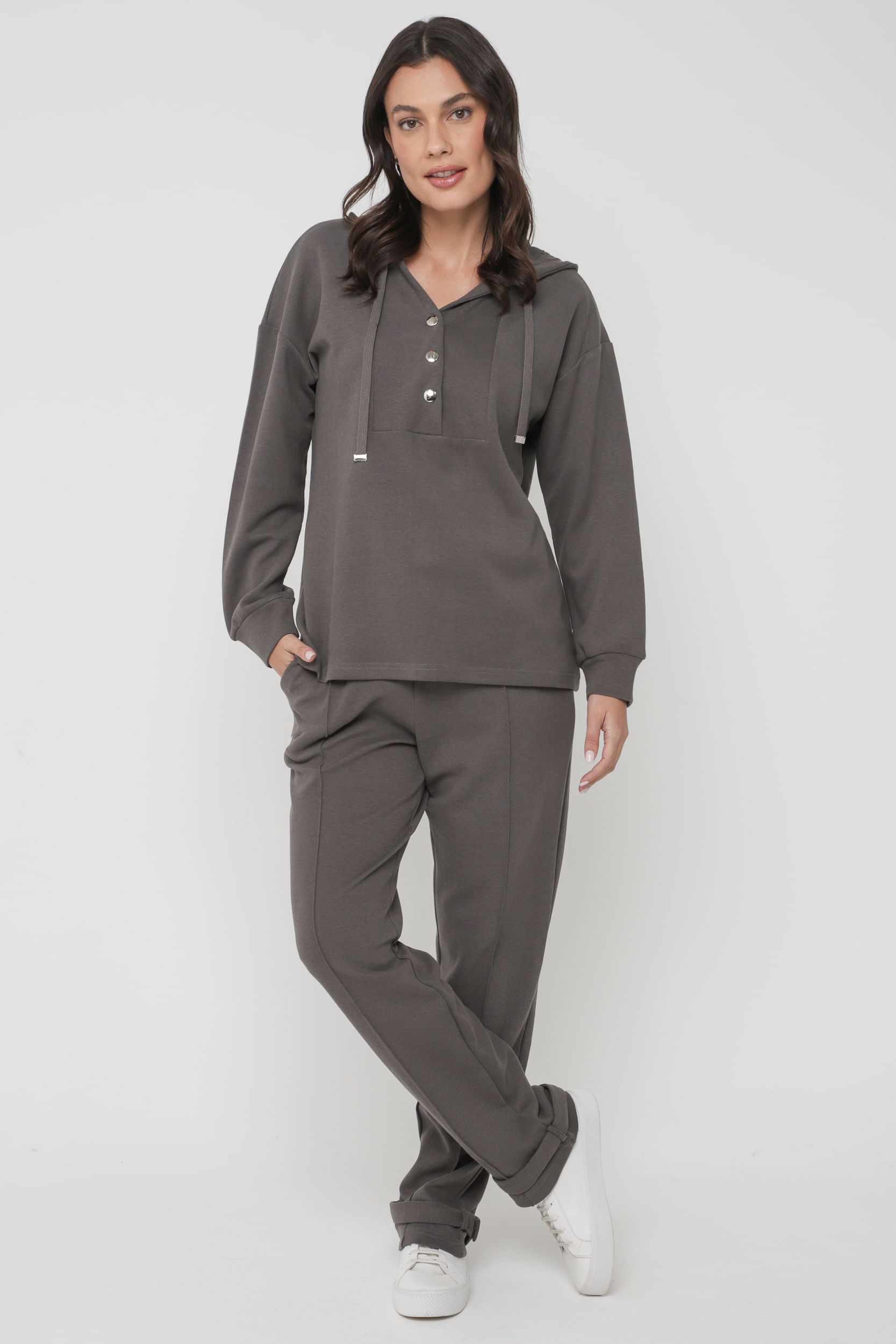 Blusa Moletom Botões  CINZA