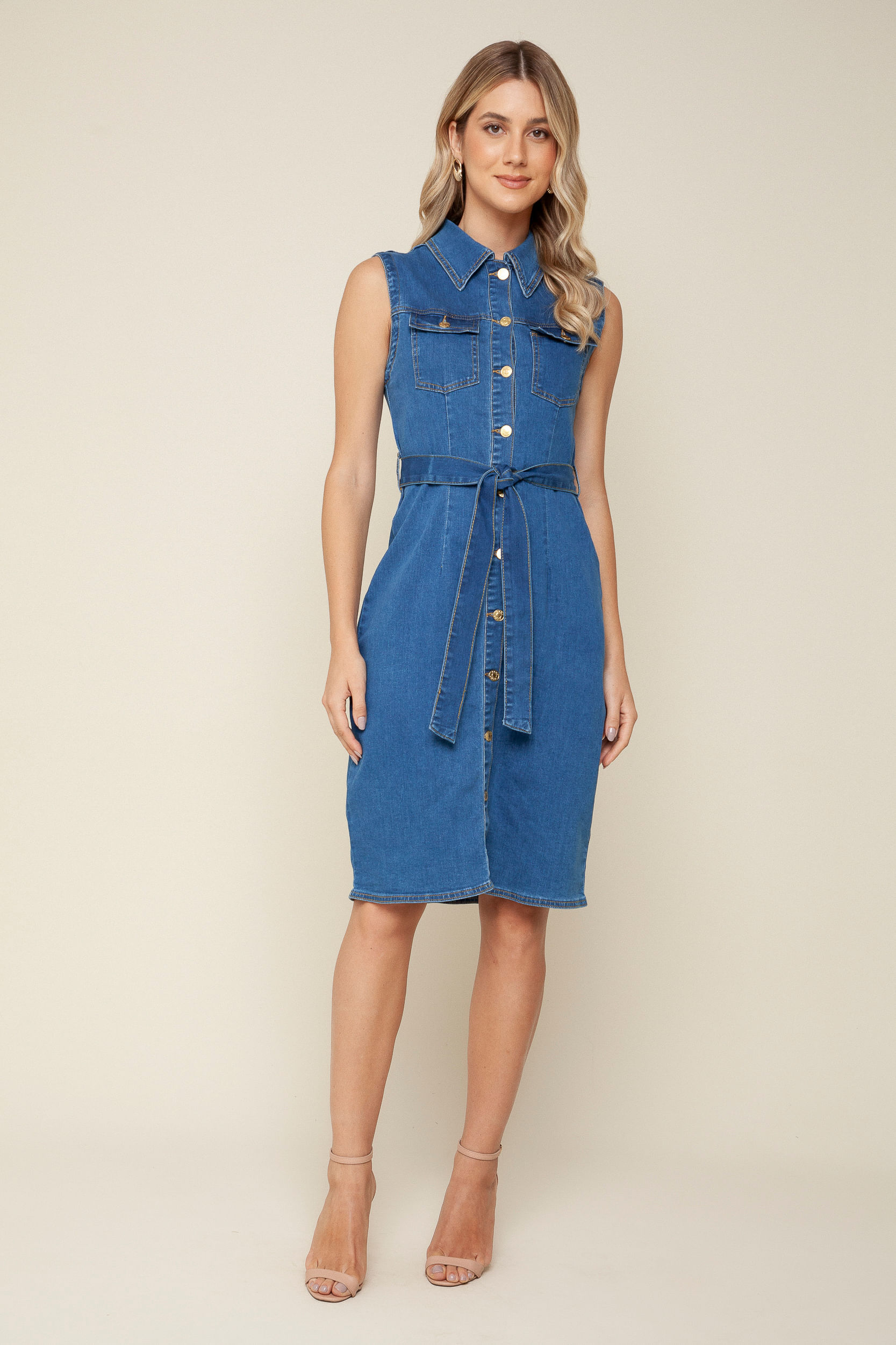 9035231 - Vestido Jeans Mídi Acinturado  JEANS
