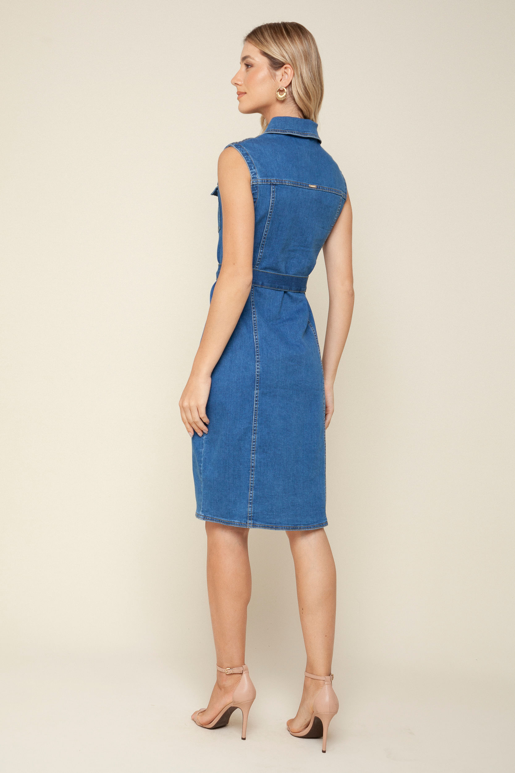 9035231 - Vestido Jeans Mídi Acinturado  JEANS