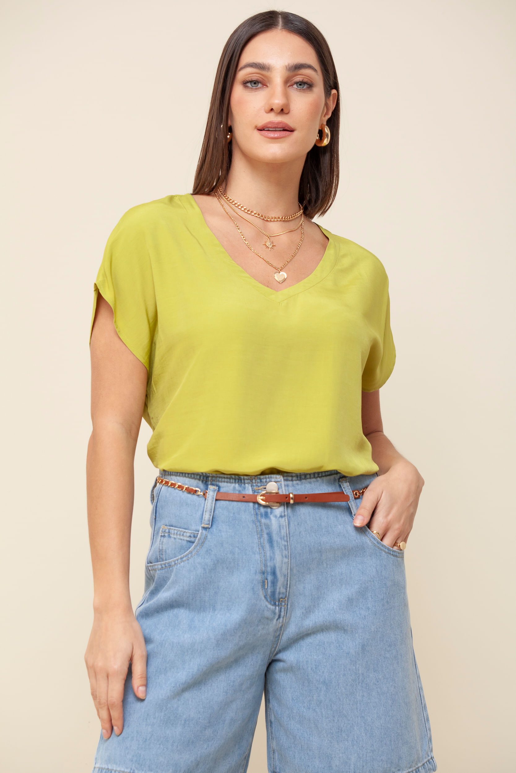 Blusa Viscose Ampla Com Colar VERDE 
