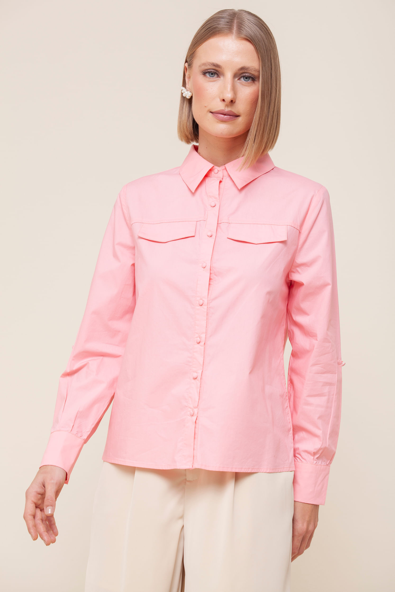 9035312 - Camisa Tricoline Manga Longa ROSA BLUSH 9035312 - Camisa Tricoline Manga Longa ROSA BLUSH