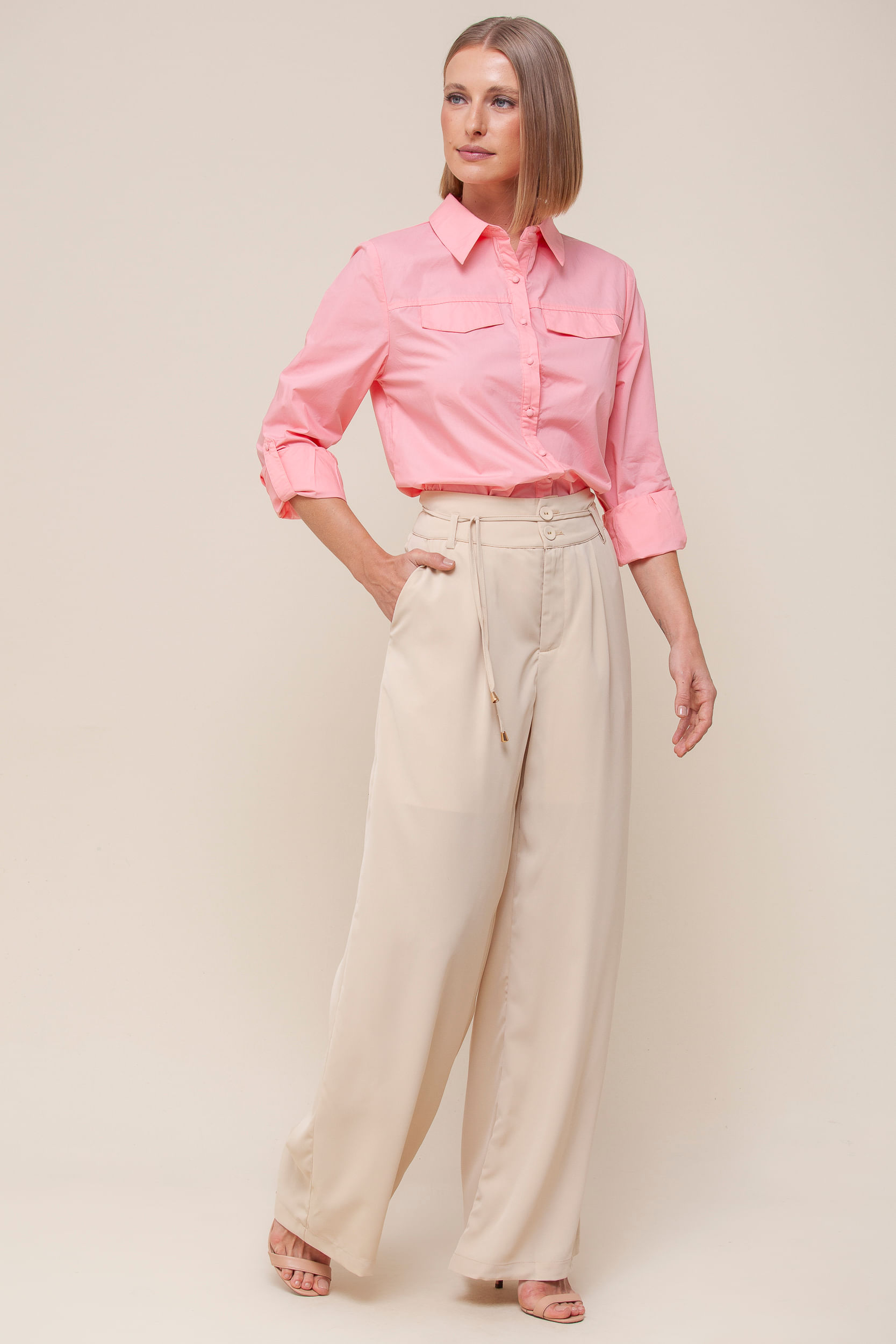 9035312 - Camisa Tricoline Manga Longa ROSA BLUSH 9035312 - Camisa Tricoline Manga Longa ROSA BLUSH