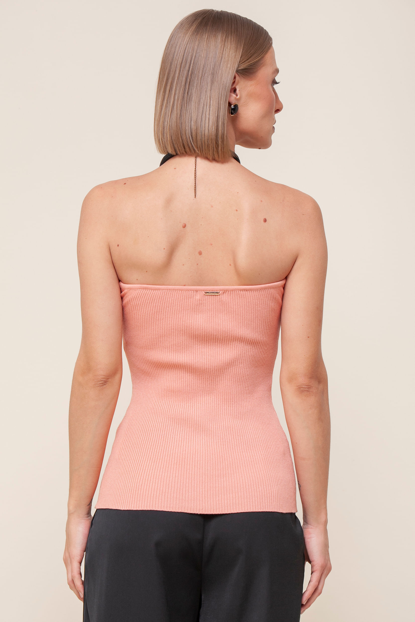 Blusa Sem Alça Decote Torcido Coração CORAL Blusa Sem Alça Decote Torcido Coração CORAL