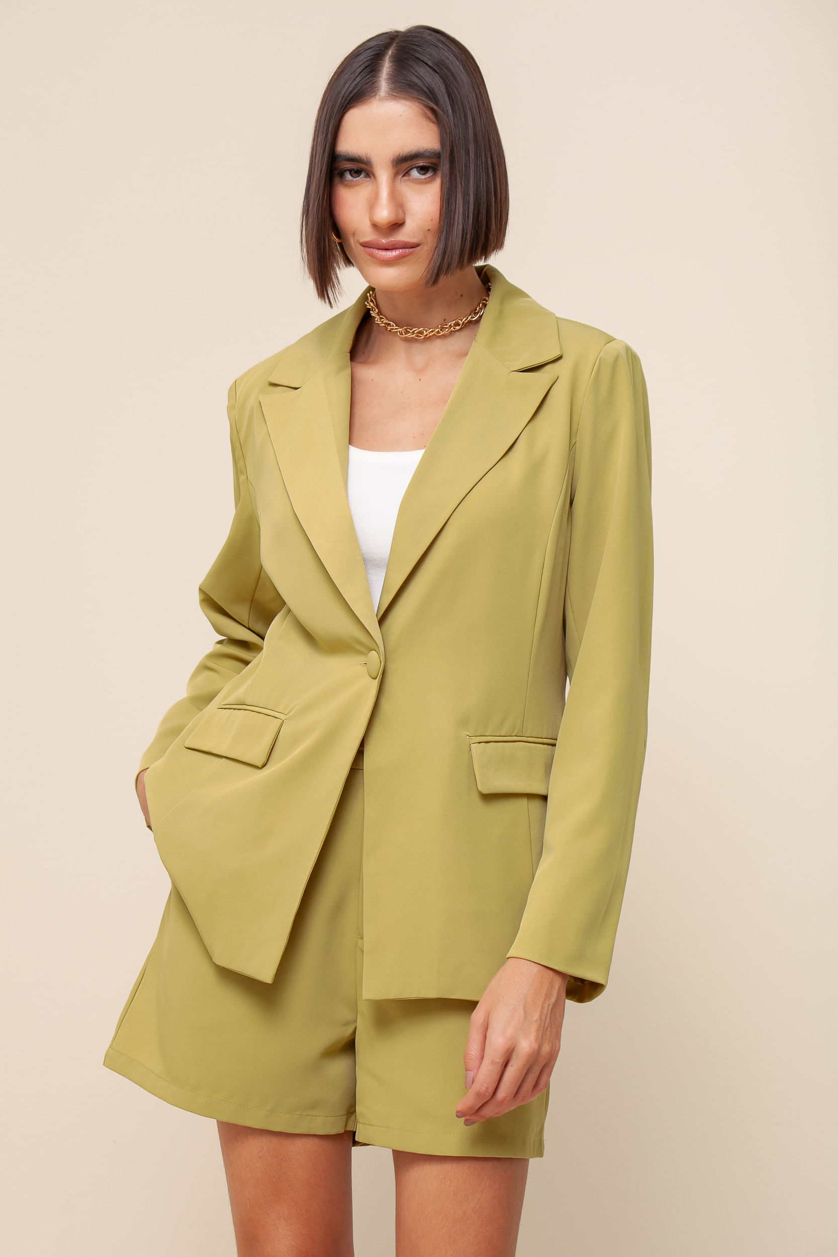 Blazer Alfaiataria Acinturado Bolsos  VERDE 