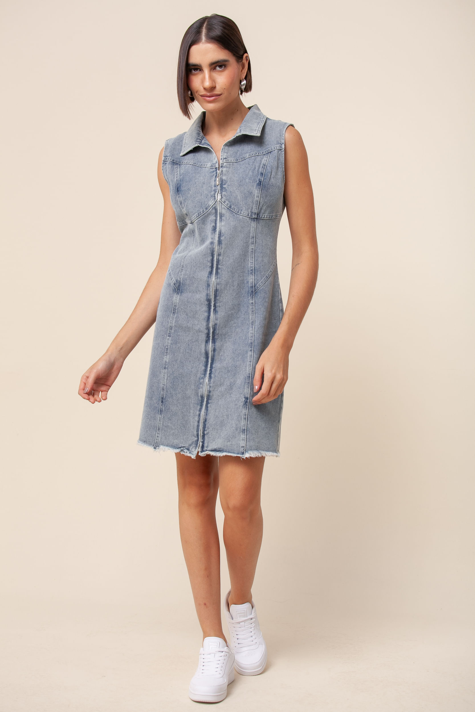 9035547 - Vestido Curto Jeans Reto Gola AZUL CLARO 