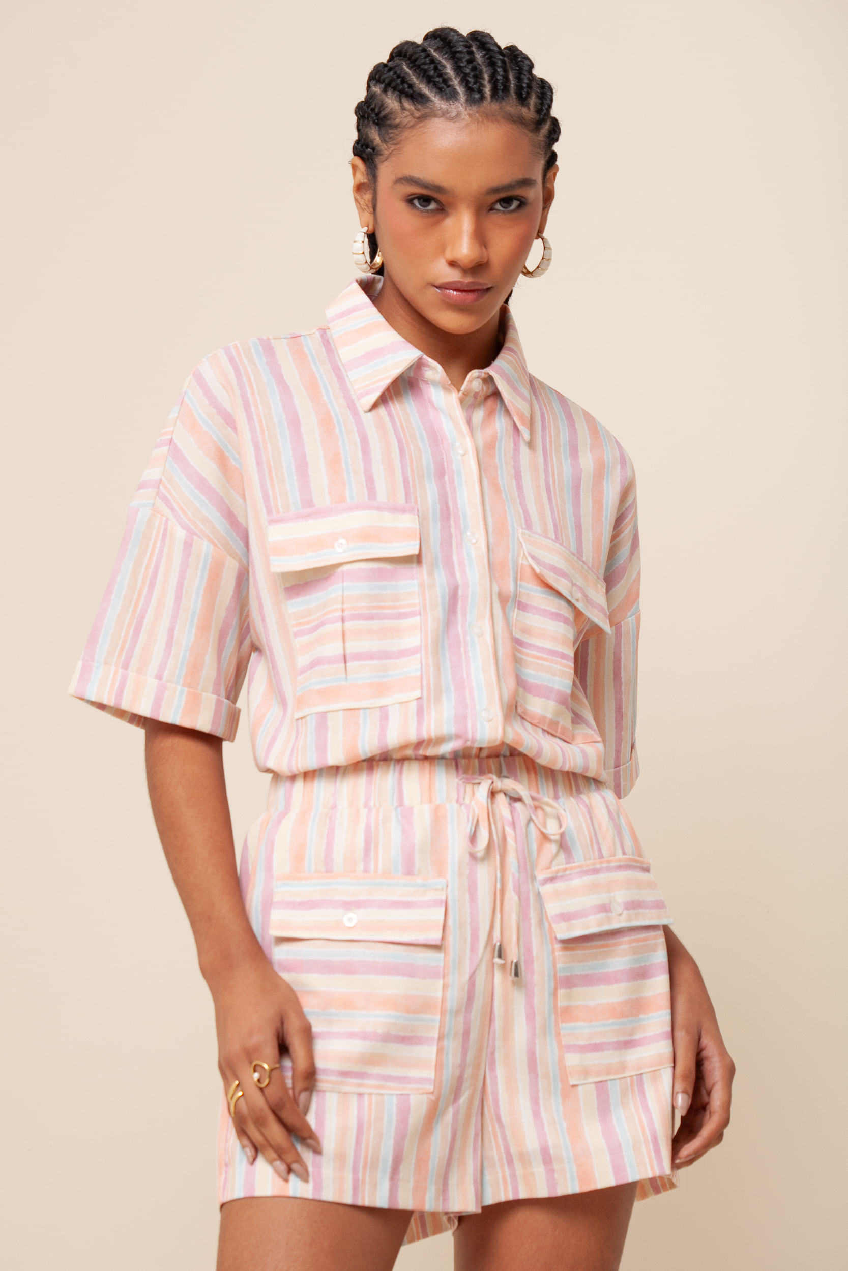Camisa Viscolinho Listras Colors  MULTICOLOR