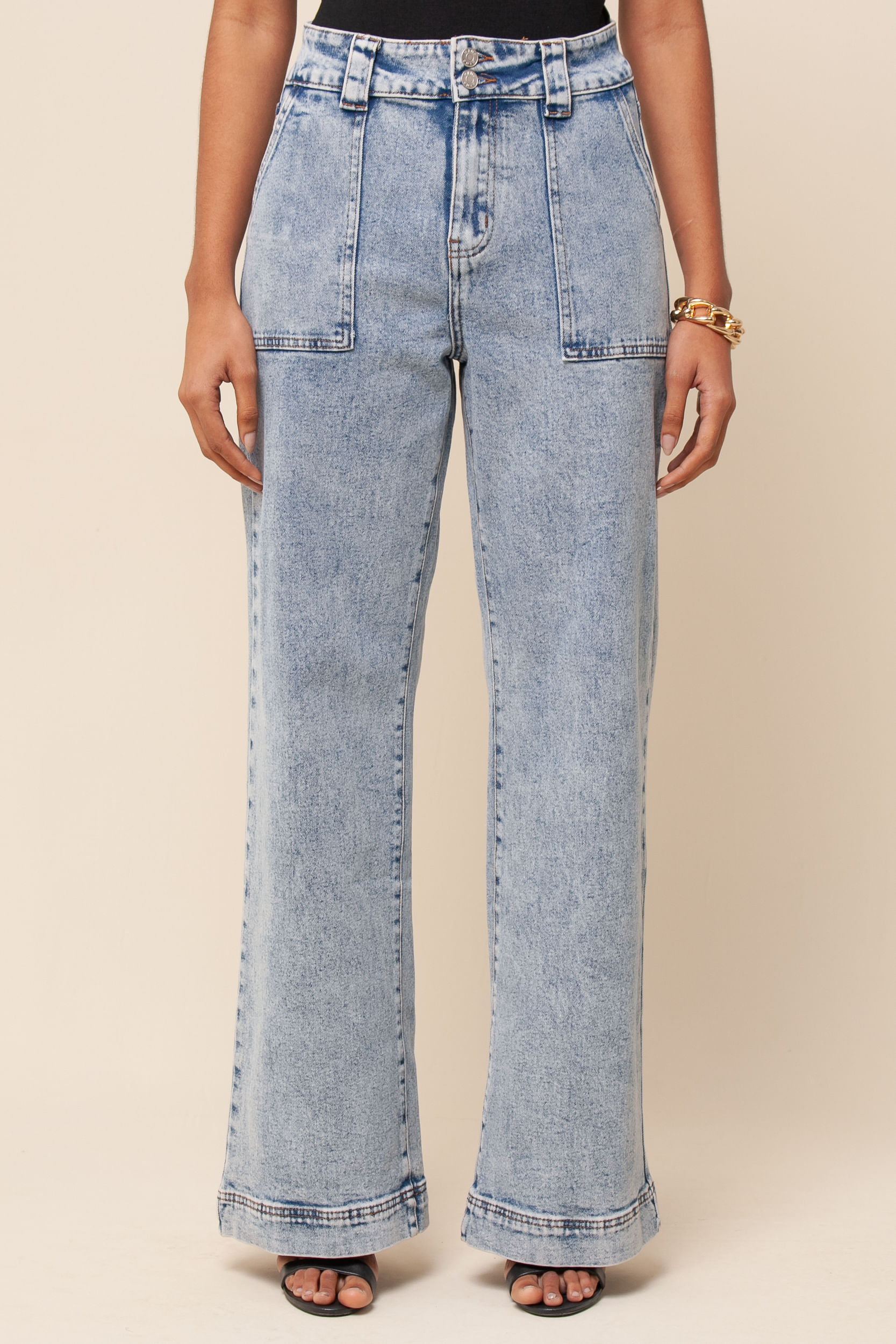 9035549 - Calça Jeans Reta Bolsos AZUL CLARO 9035549 - Calça Jeans Reta Bolsos AZUL CLARO