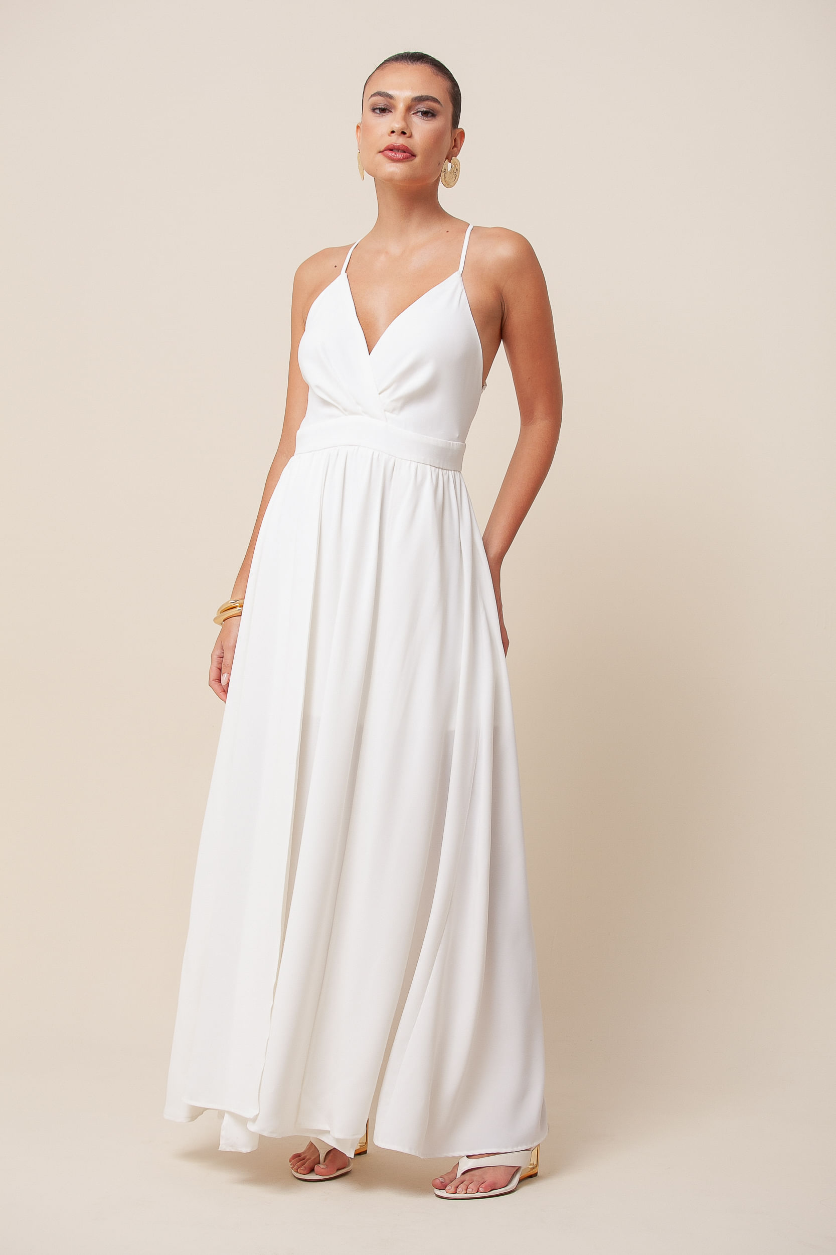 9034826 - Vestido Longo Drapeado Transpassado OFF-WHITE