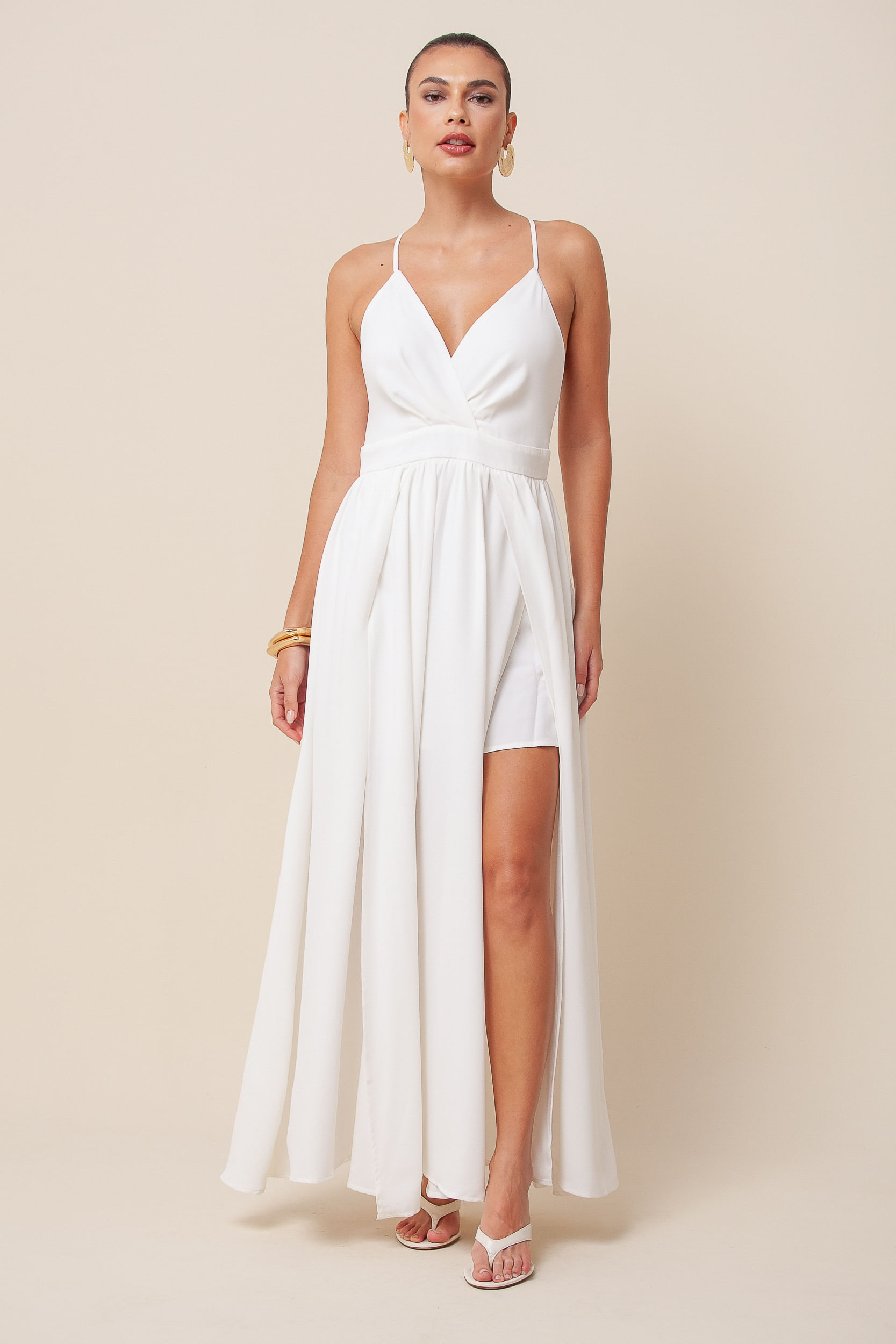 9034826 - Vestido Longo Drapeado Transpassado OFF-WHITE