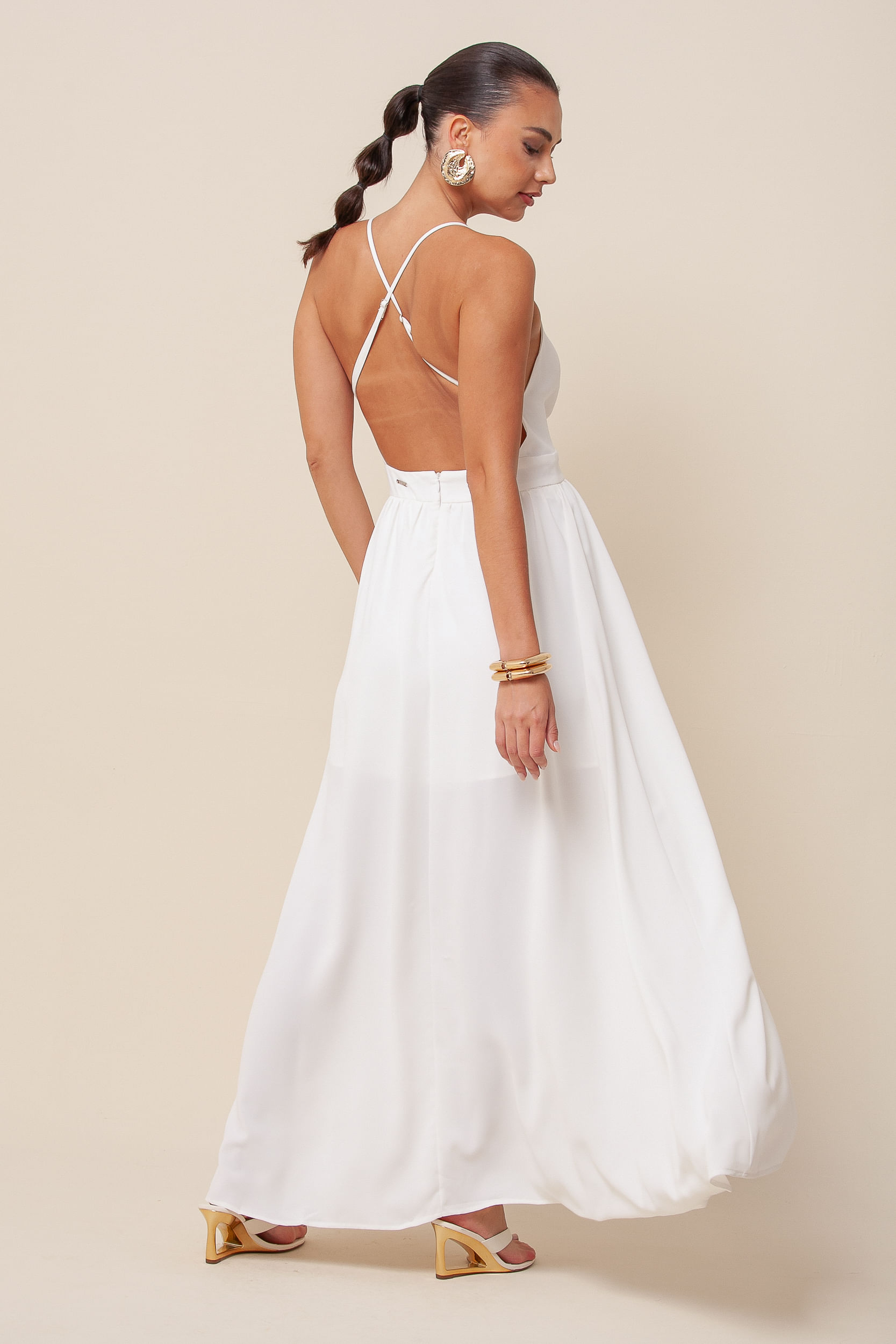 9034826 - Vestido Longo Drapeado Transpassado OFF-WHITE