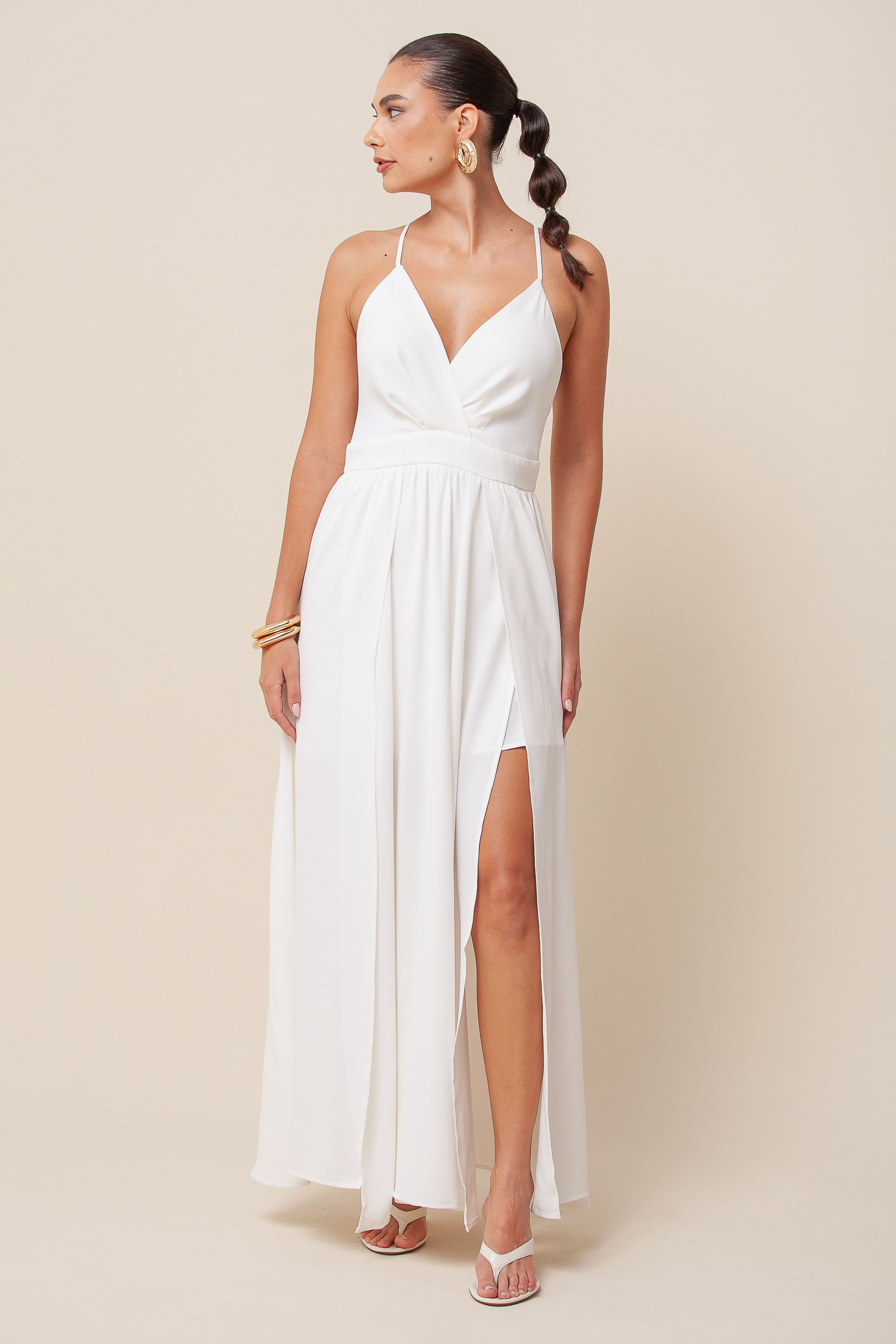 9034826 - Vestido Longo Drapeado Transpassado OFF-WHITE