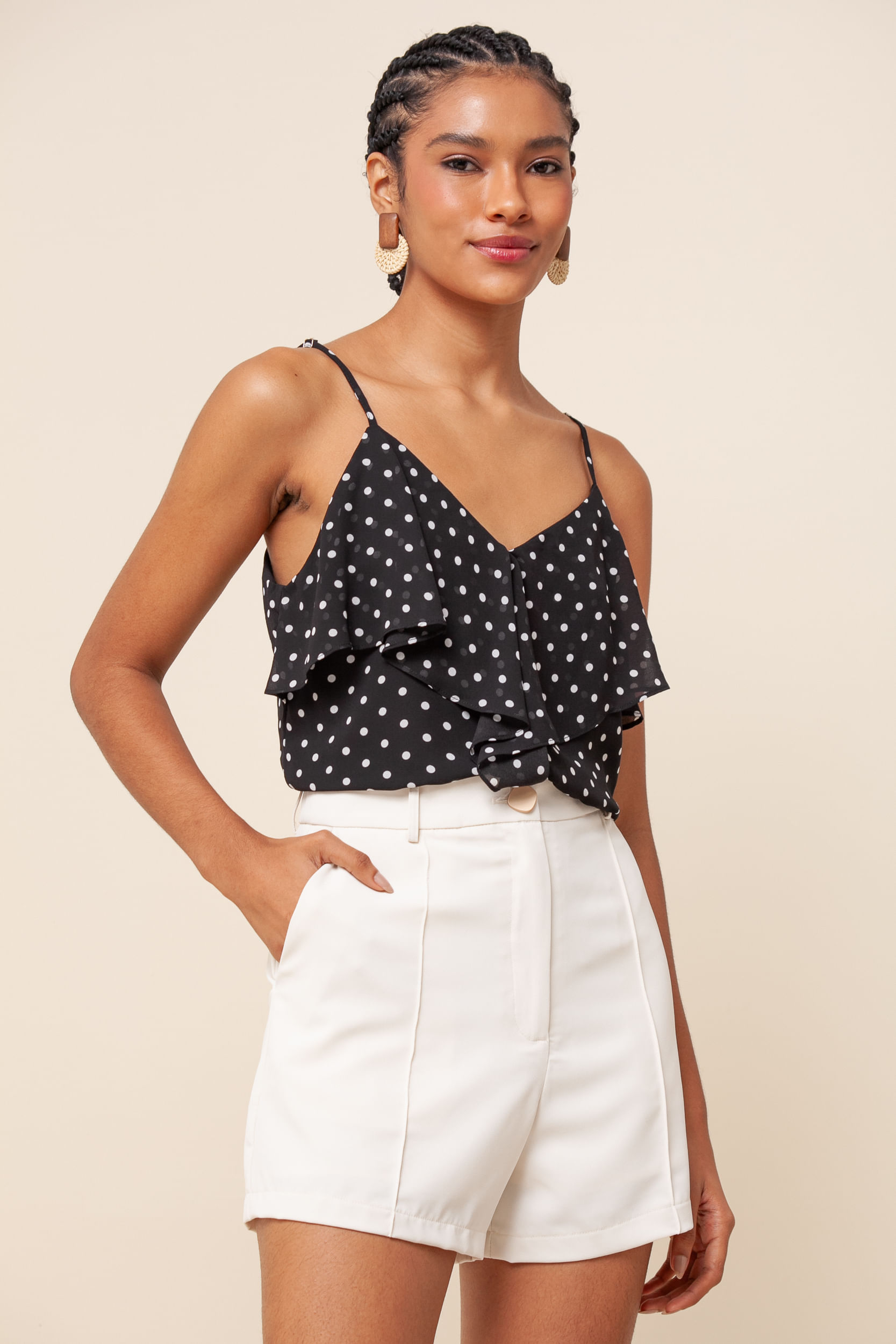 Regata Chiffon Babado Poá PRETO