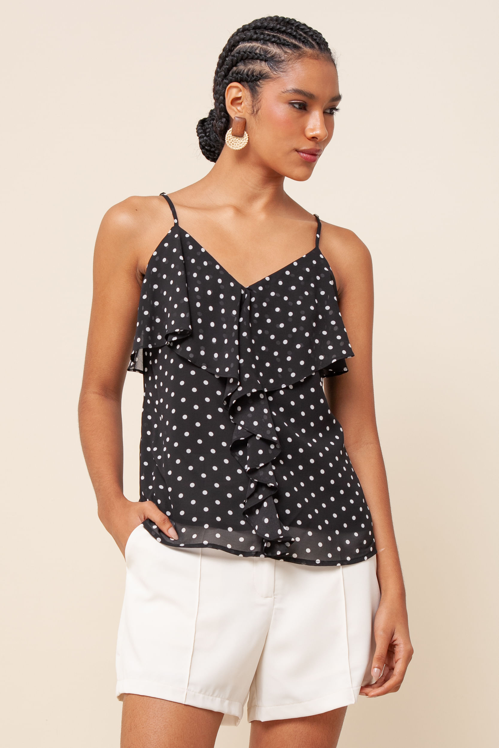 Regata Chiffon Babado Poá PRETO