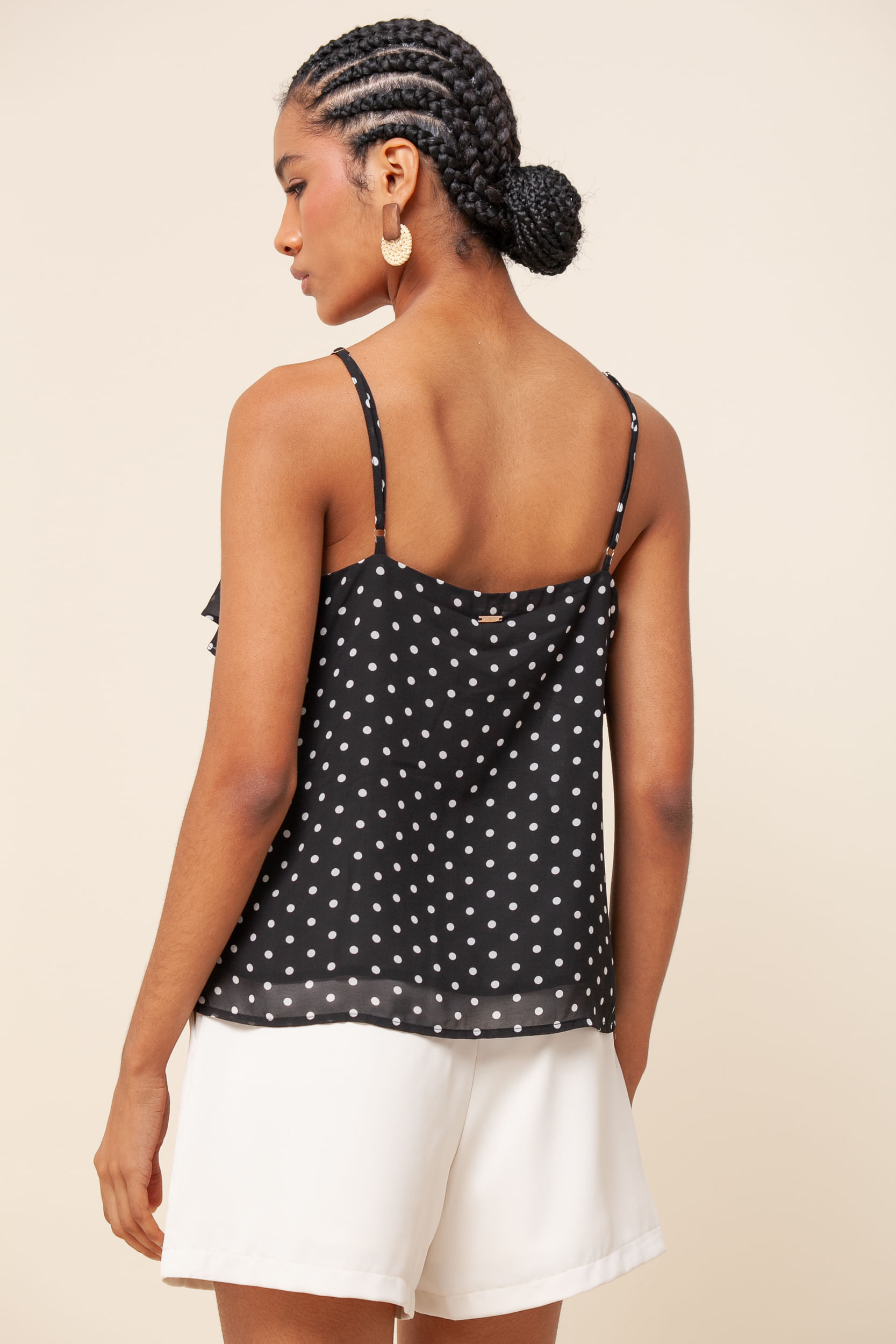 Regata Chiffon Babado Poá PRETO