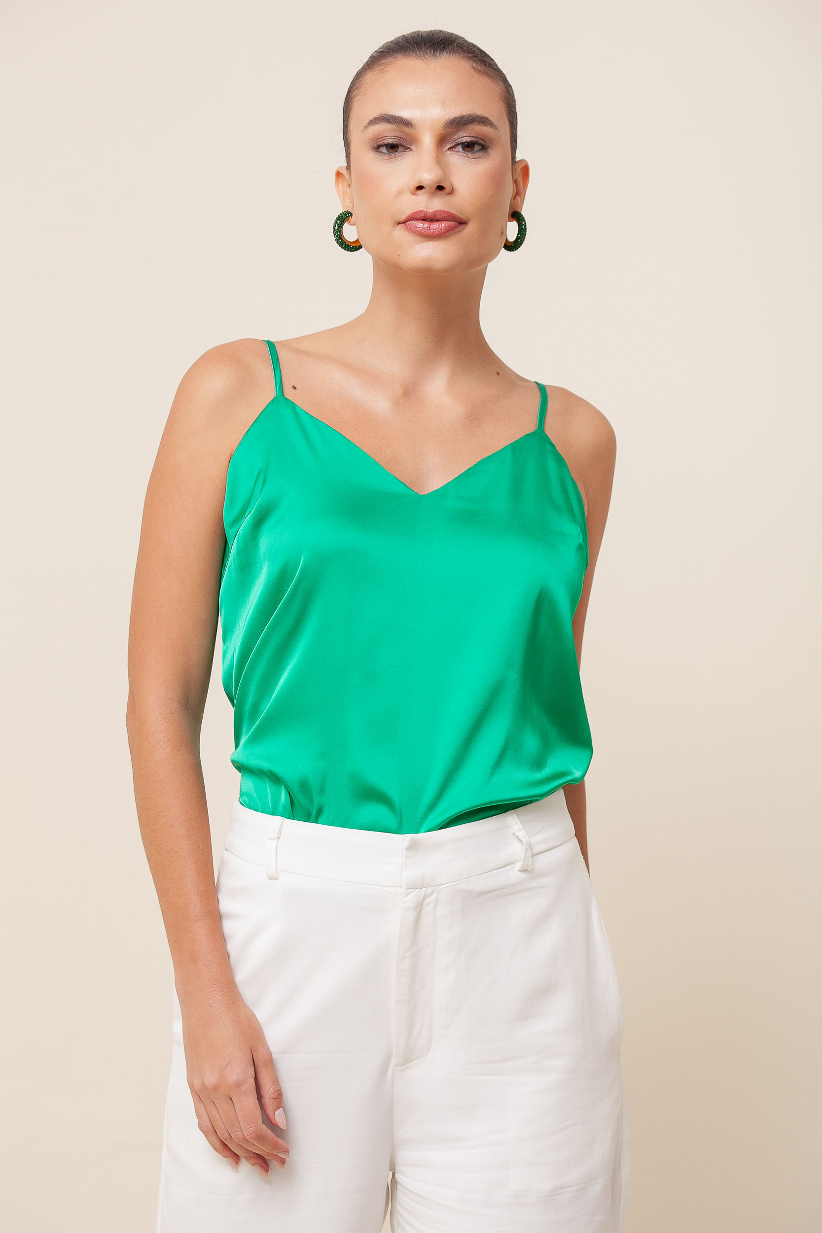 Regata Acetinada Alça Fina VERDE 