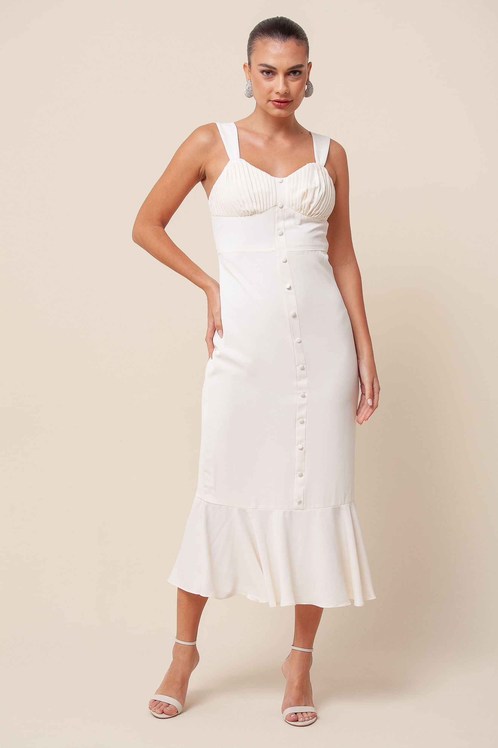 Vestido Midi Peplum OFF-WHITE