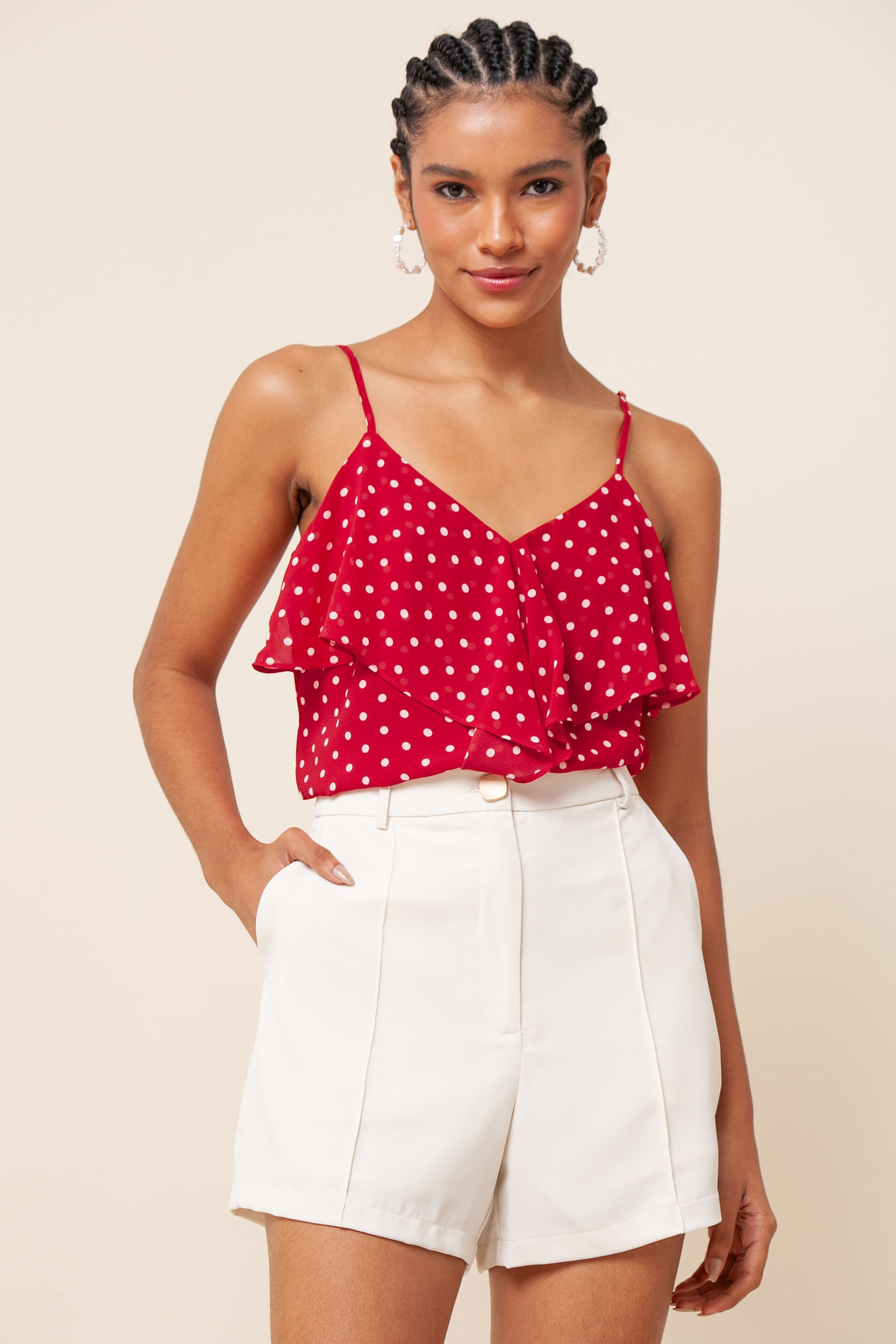 Regata Chiffon Babado Poá VERMELHO