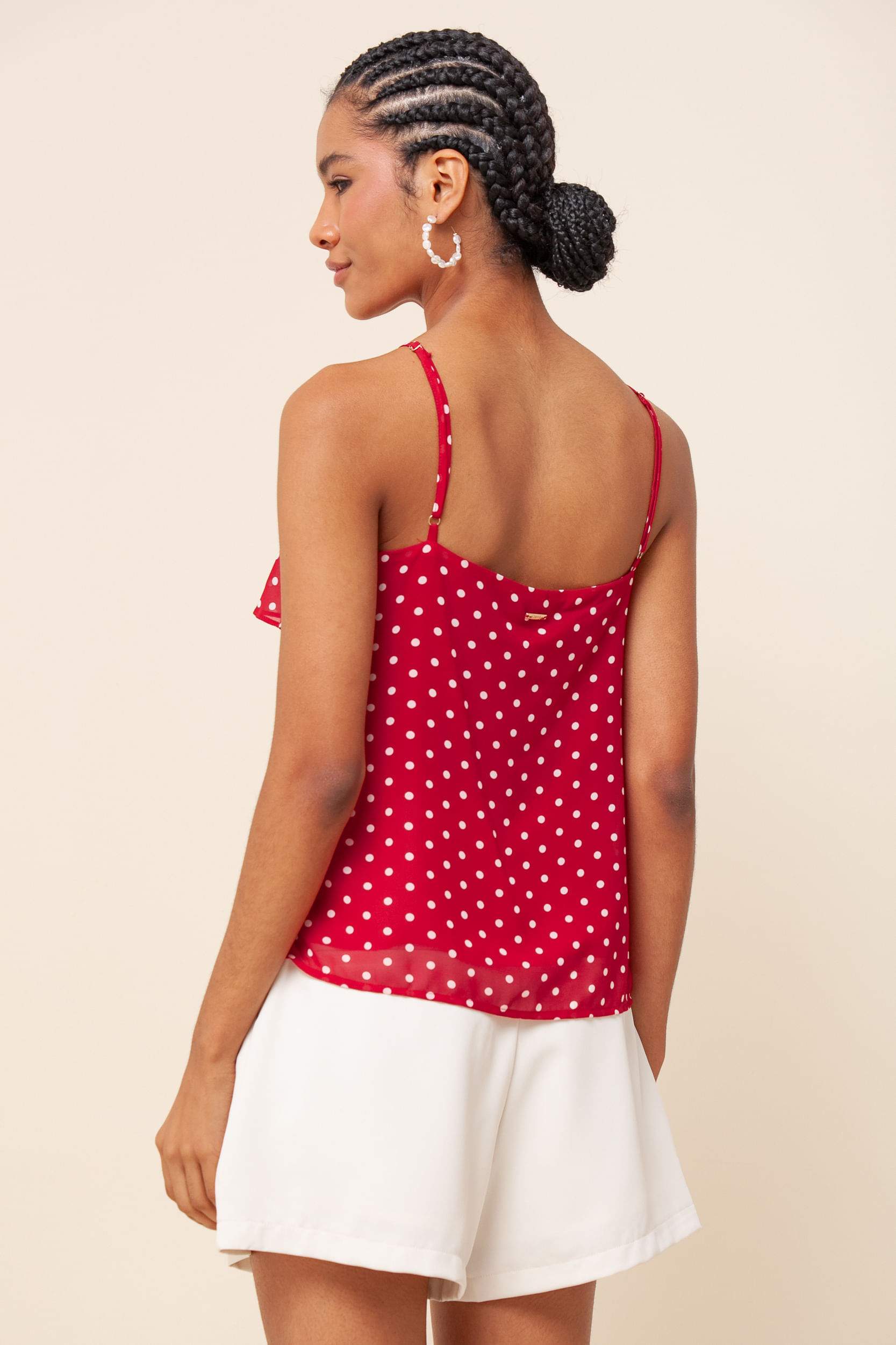 Regata Chiffon Babado Poá VERMELHO Regata Chiffon Babado Poá VERMELHO