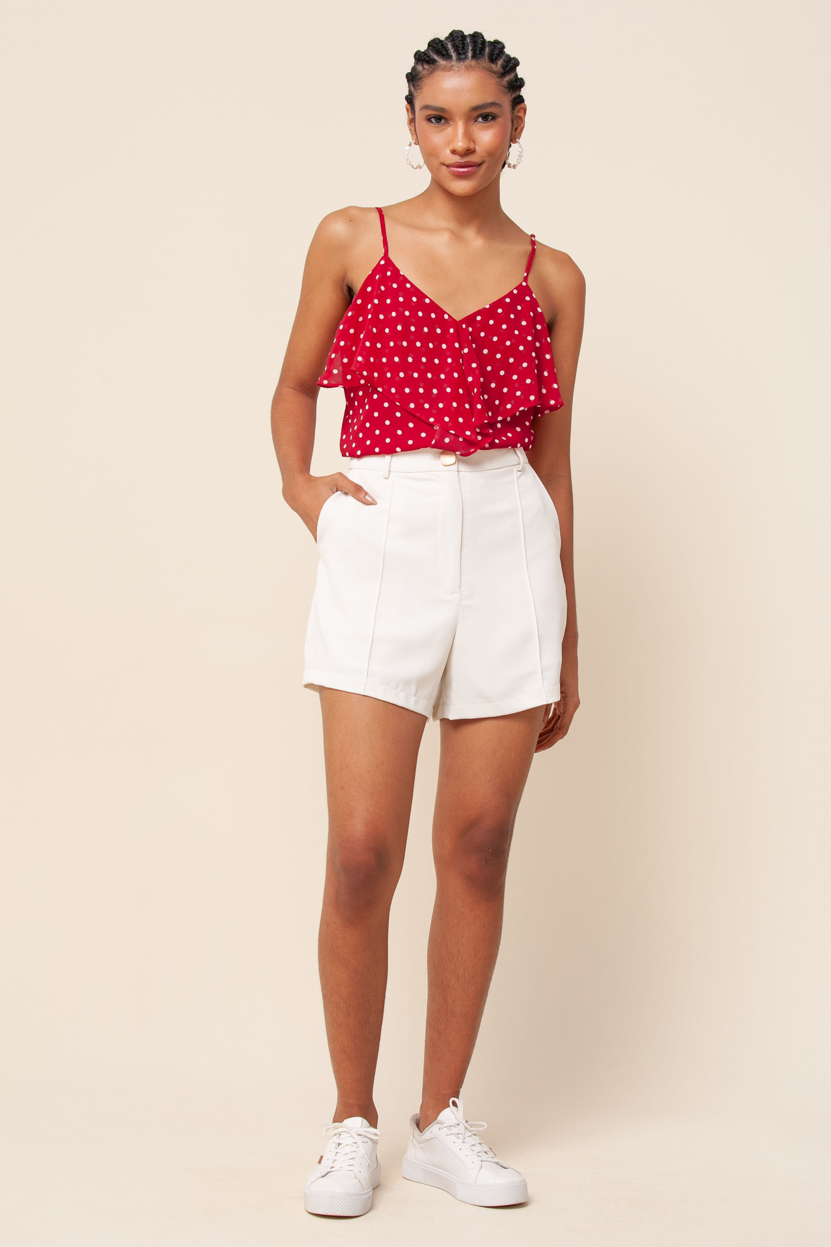 Regata Chiffon Babado Poá VERMELHO Regata Chiffon Babado Poá VERMELHO