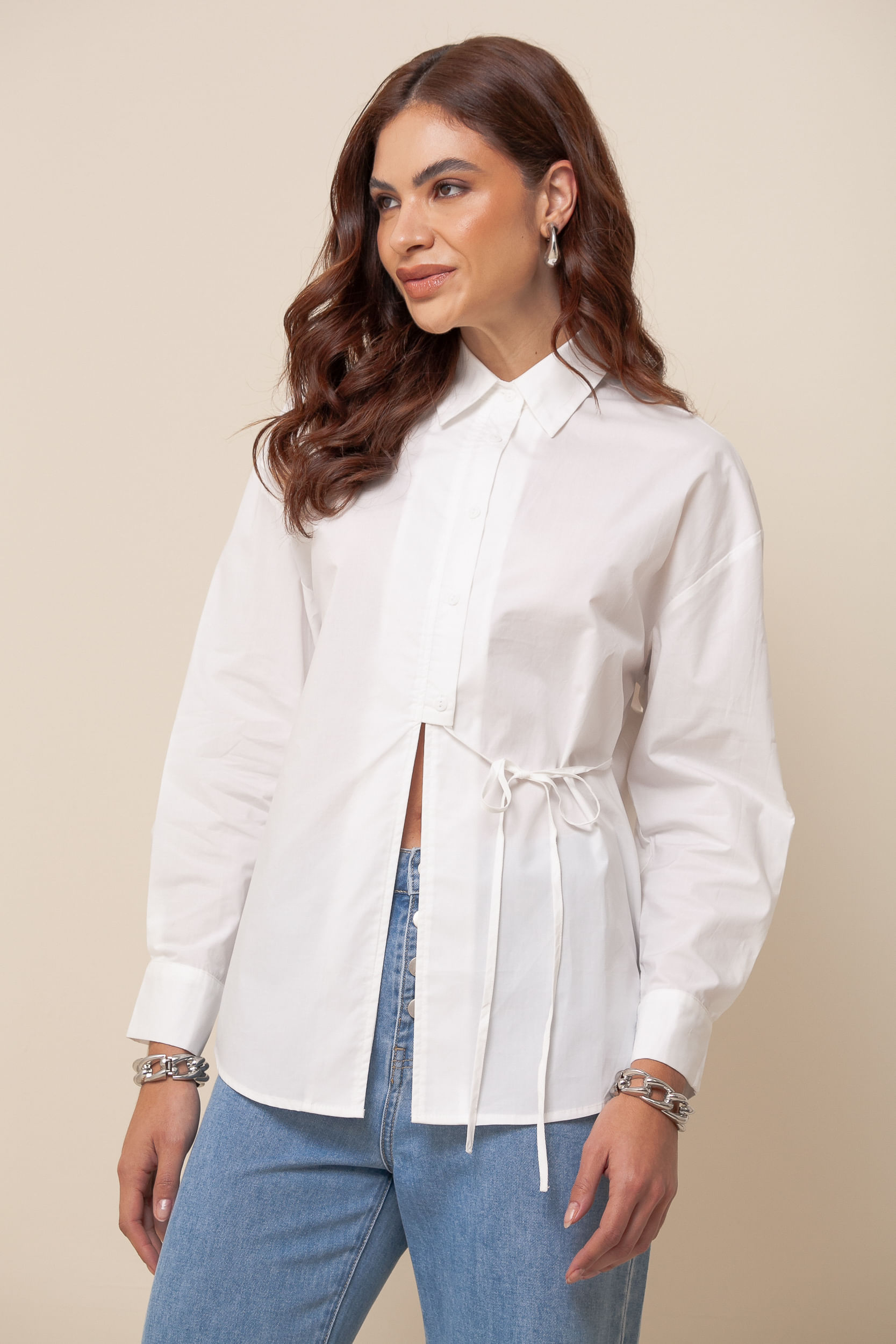 Camisa Social Amarração Lateral OFF-WHITE