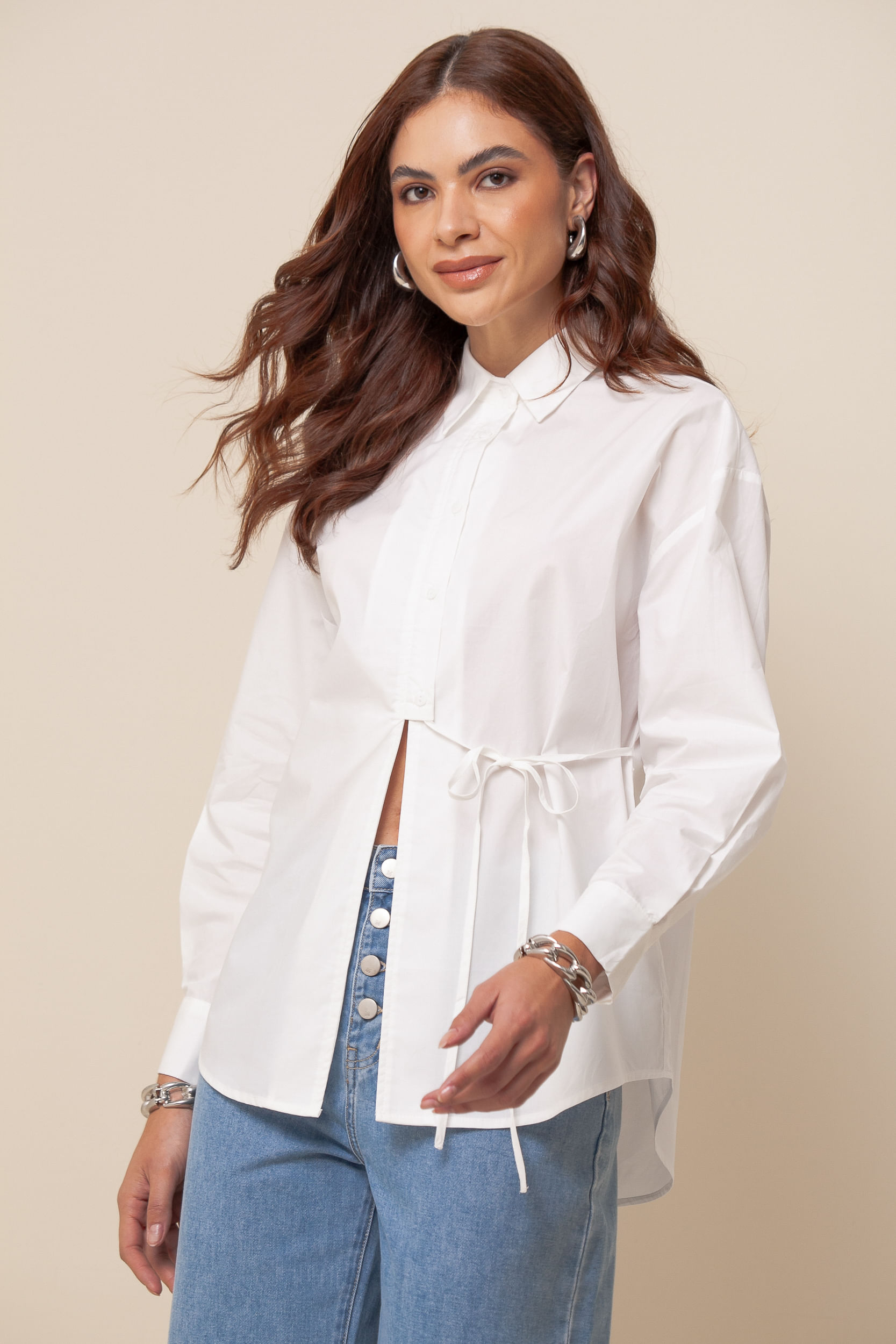Camisa Social Amarração Lateral OFF-WHITE Camisa Social Amarração Lateral OFF-WHITE