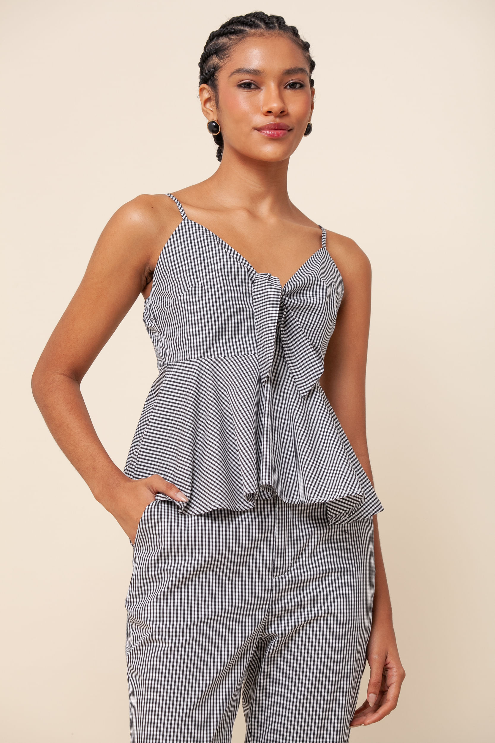 Regata Alça Peplum Vichy PRETO