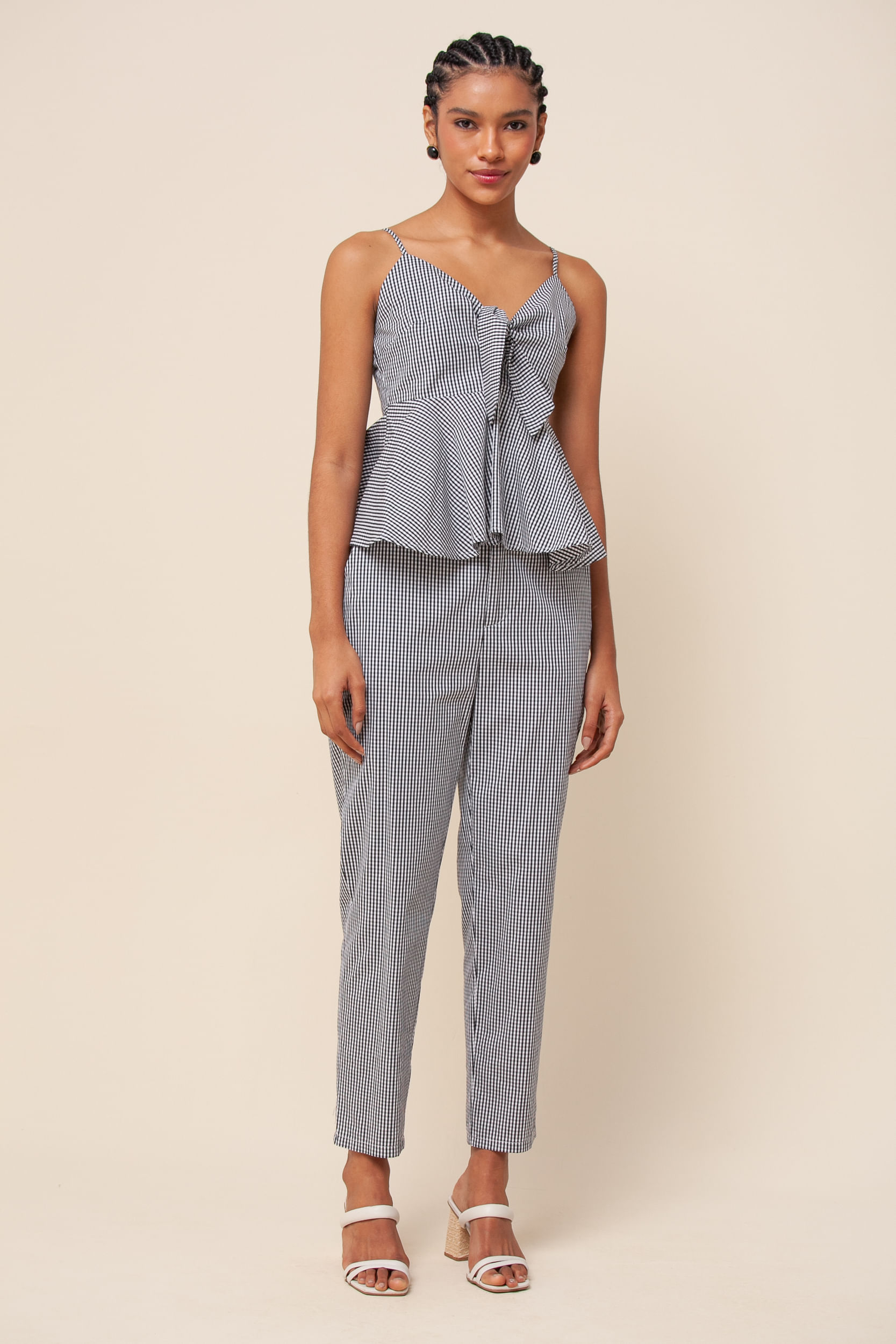 Regata Alça Peplum Vichy PRETO Regata Alça Peplum Vichy PRETO
