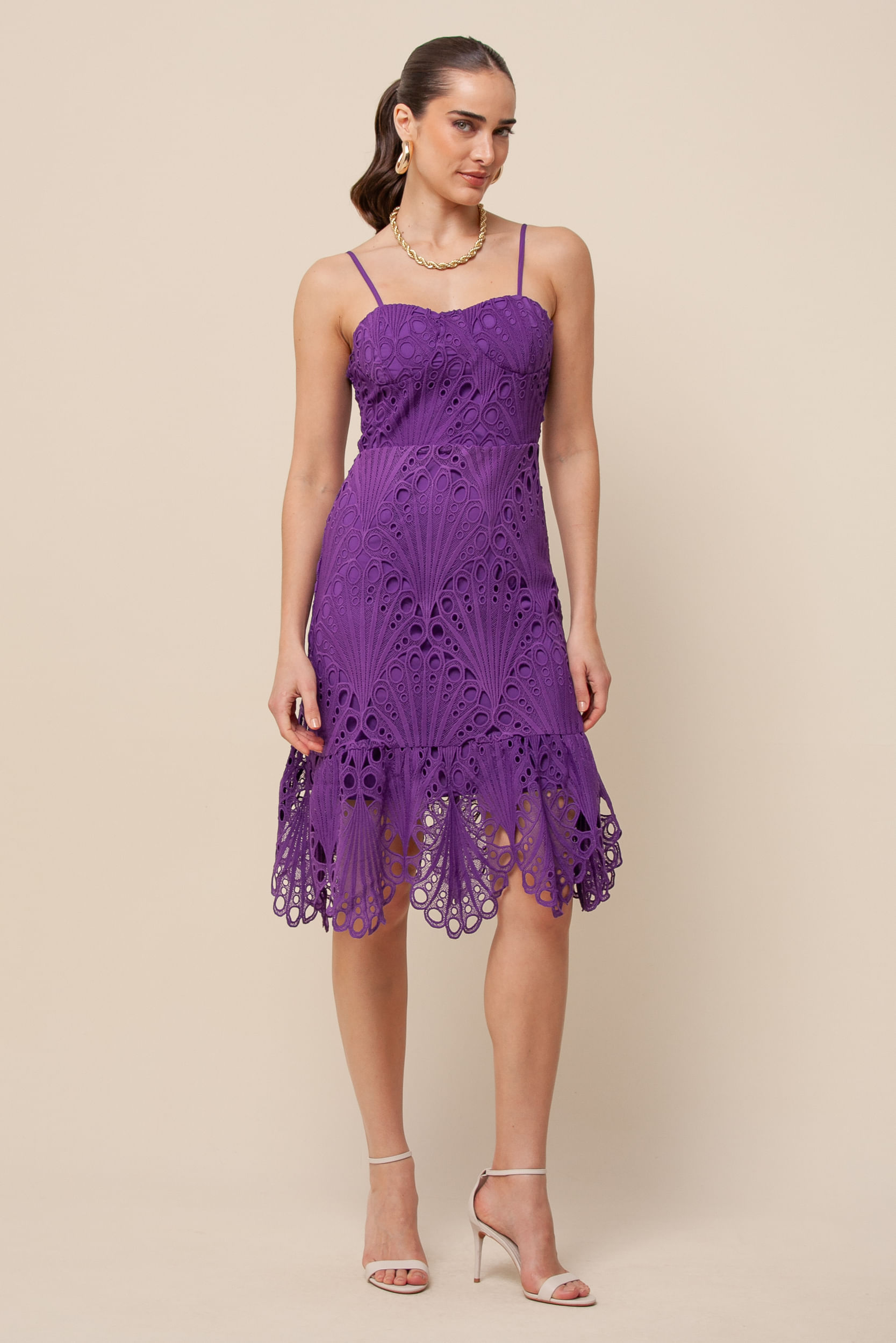 9034667 - Vestido Guipure Curto Saia Barrado ROXO 