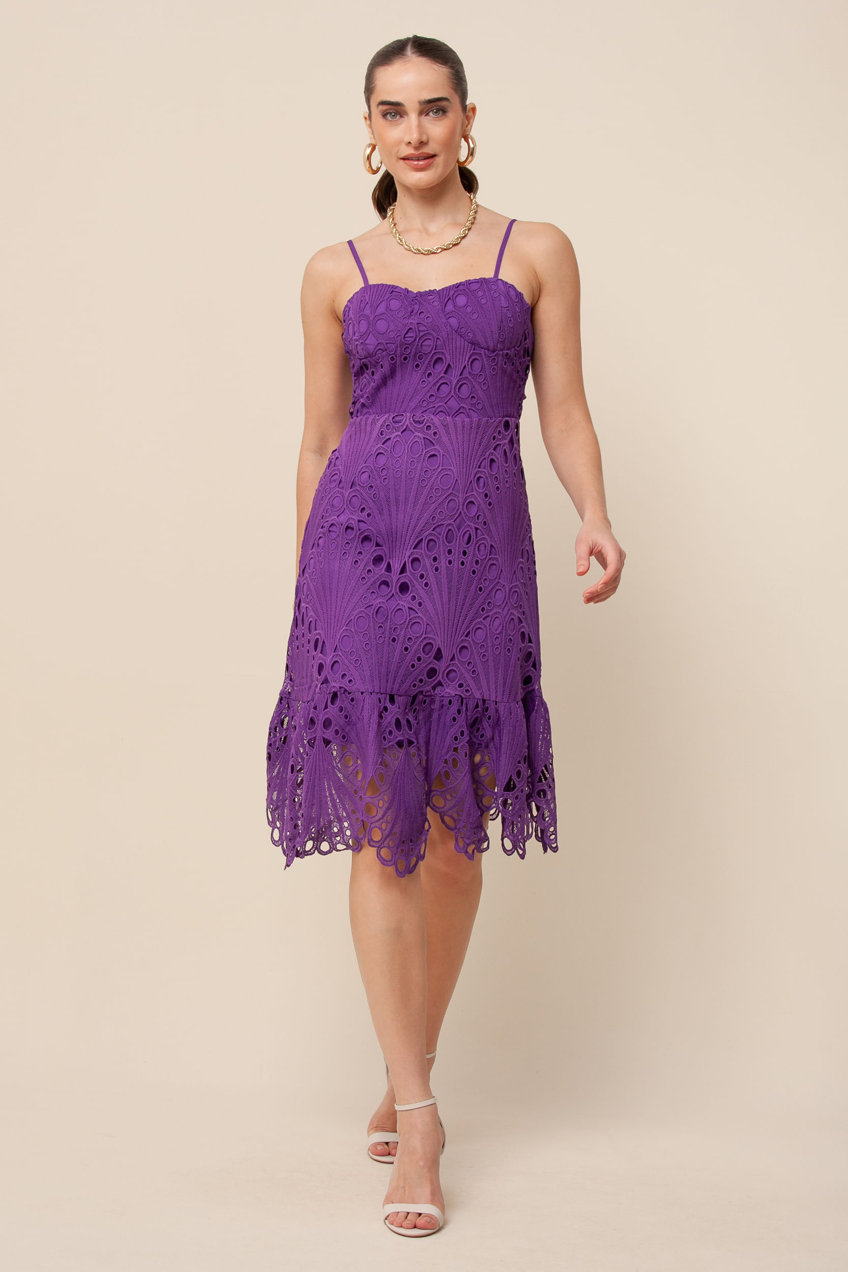 9034667 - Vestido Guipure Curto Saia Barrado ROXO 